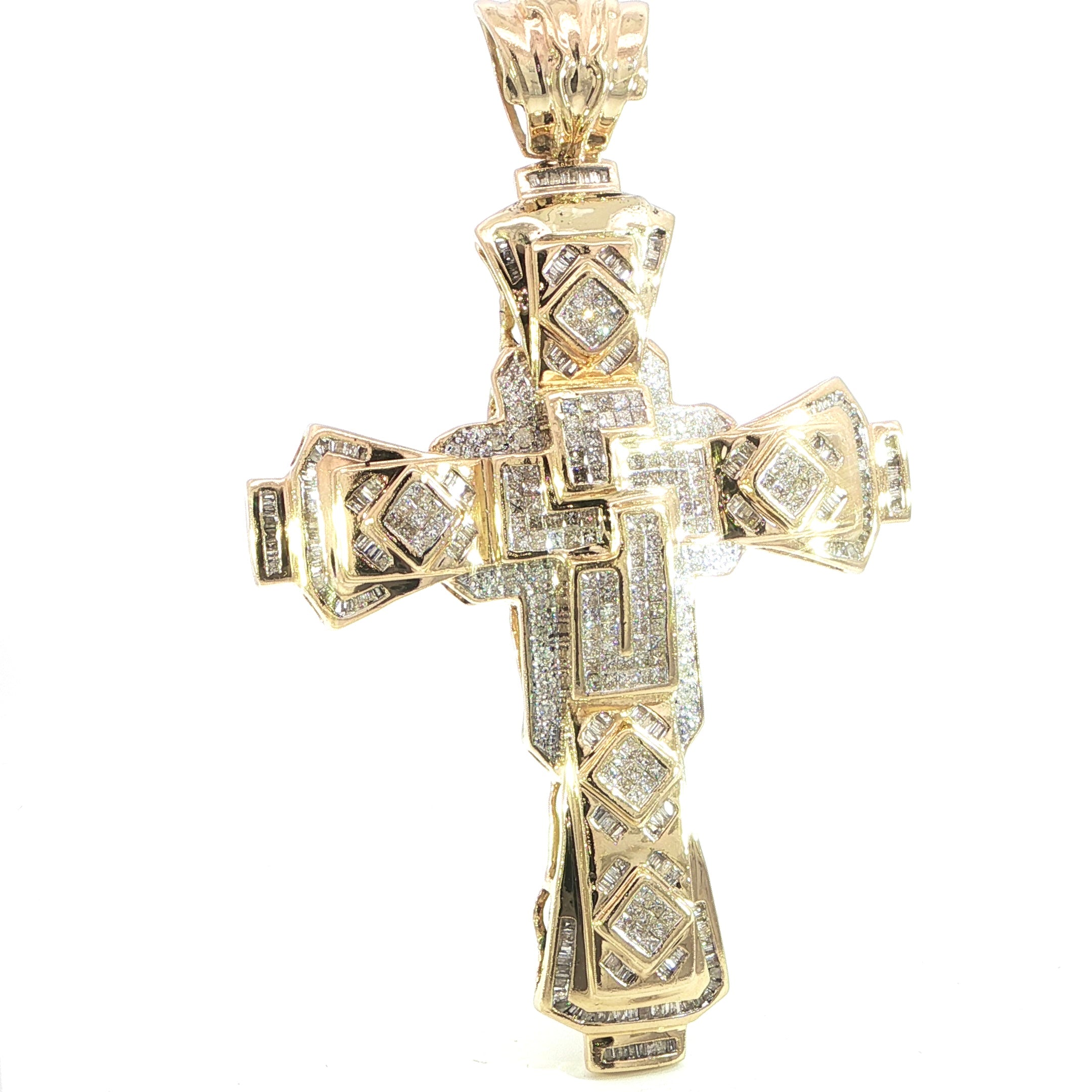 14K Yellow Gold Cross Pendant with SI Natural Diamonds - 2.25CT
