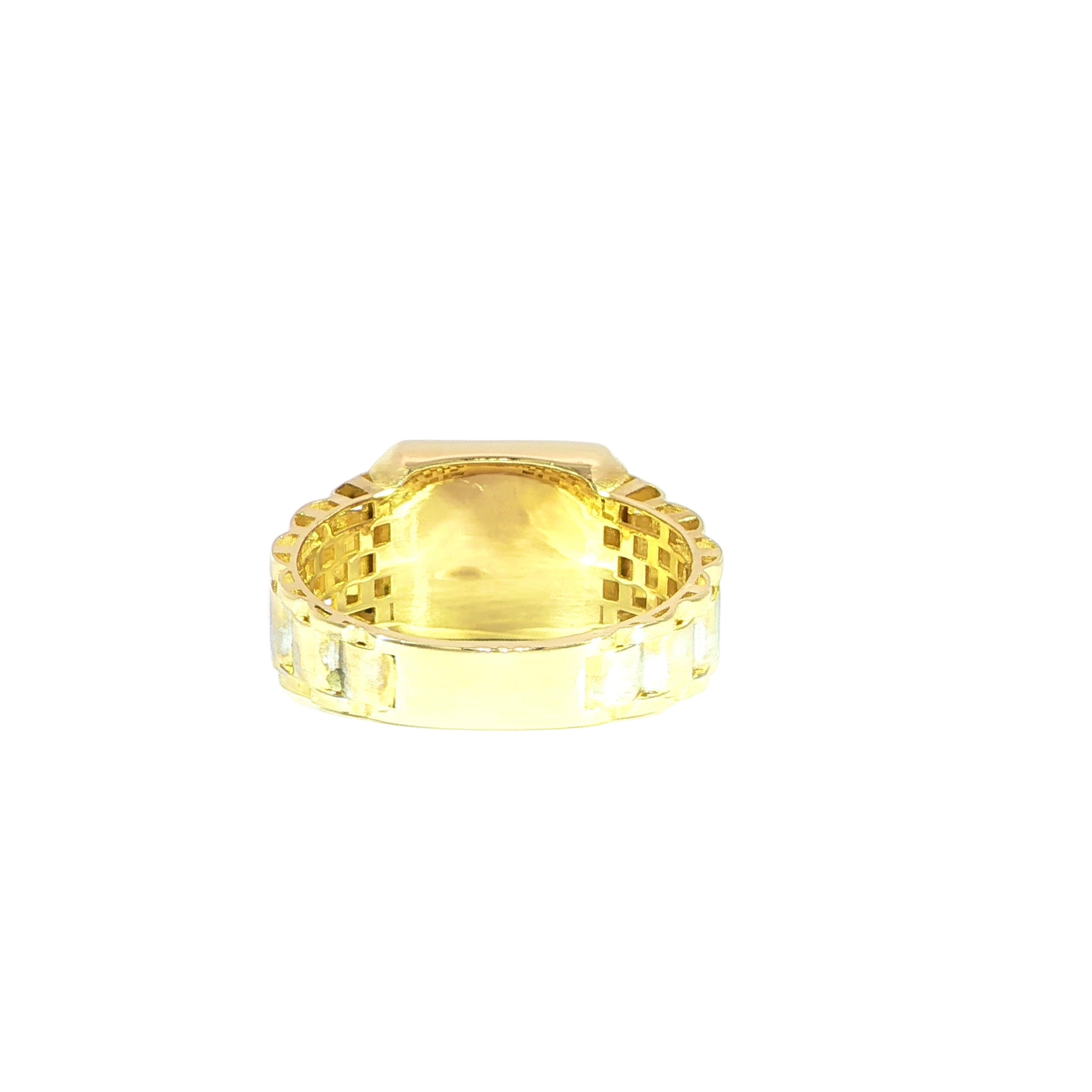 14K Yellow Gold Striped Black Onyx Ring – 11mm Top Width