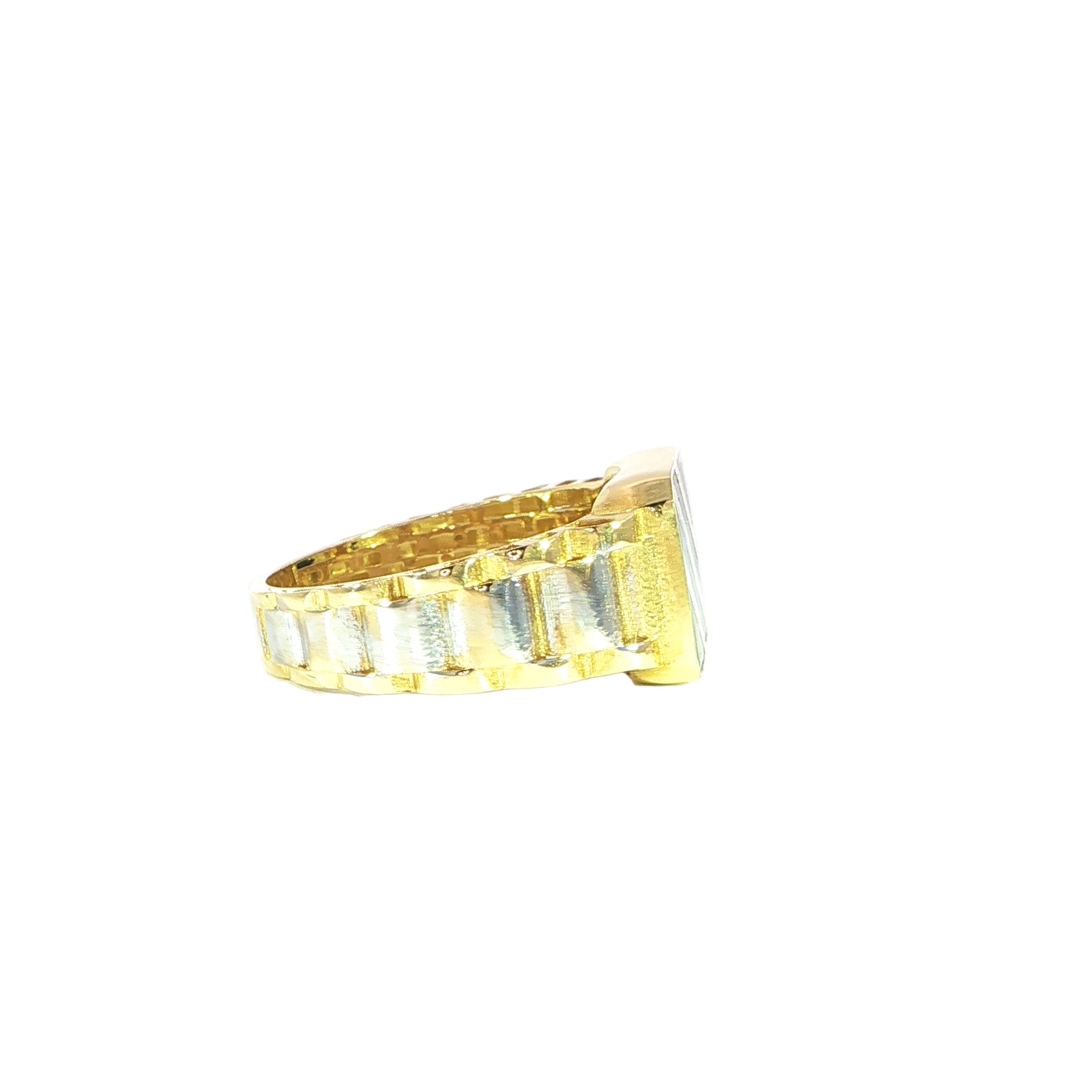 14K Yellow Gold Striped Black Onyx Ring – 11mm Top Width