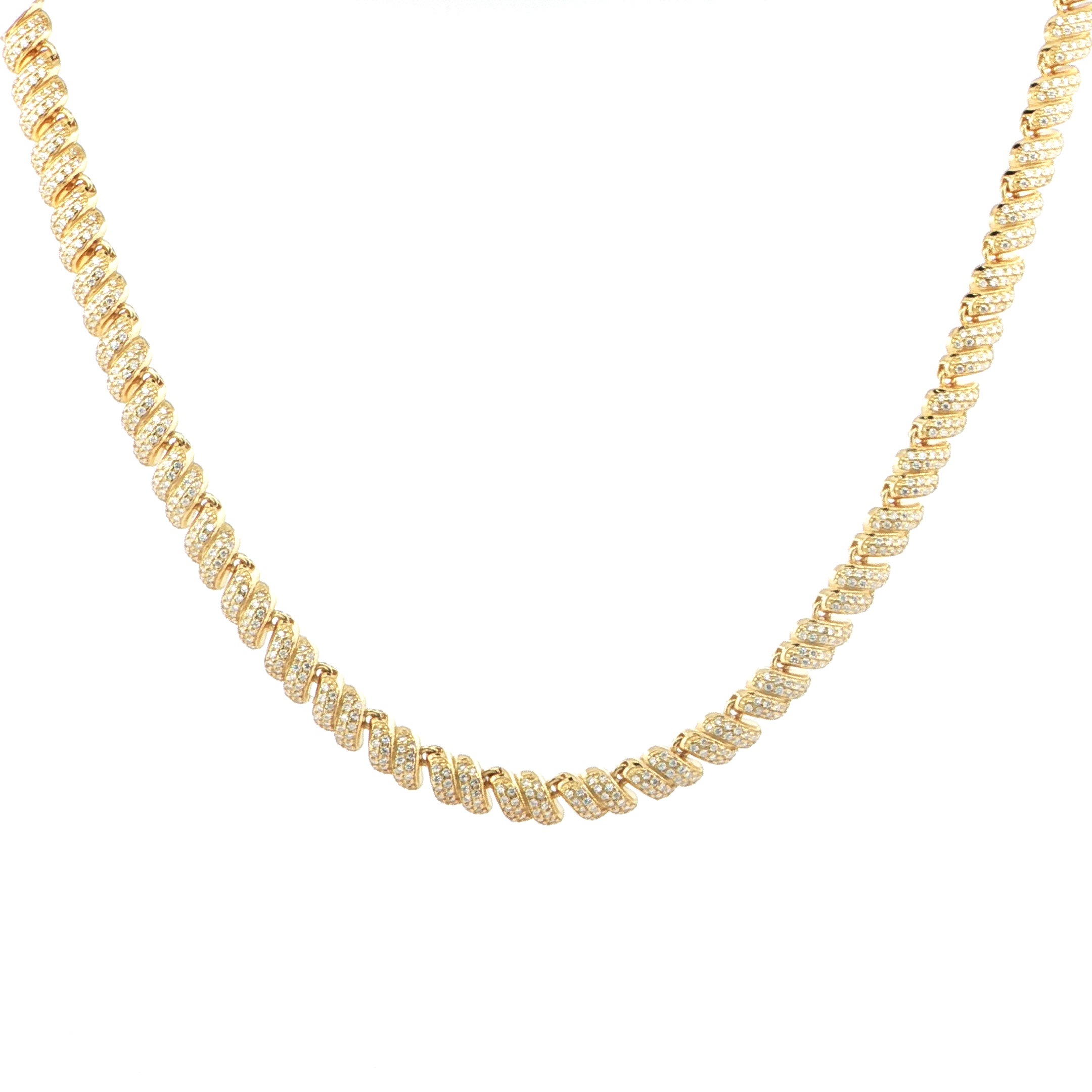 14K yellow gold plated silver twisted spiral link necklace with VVS moissanite
