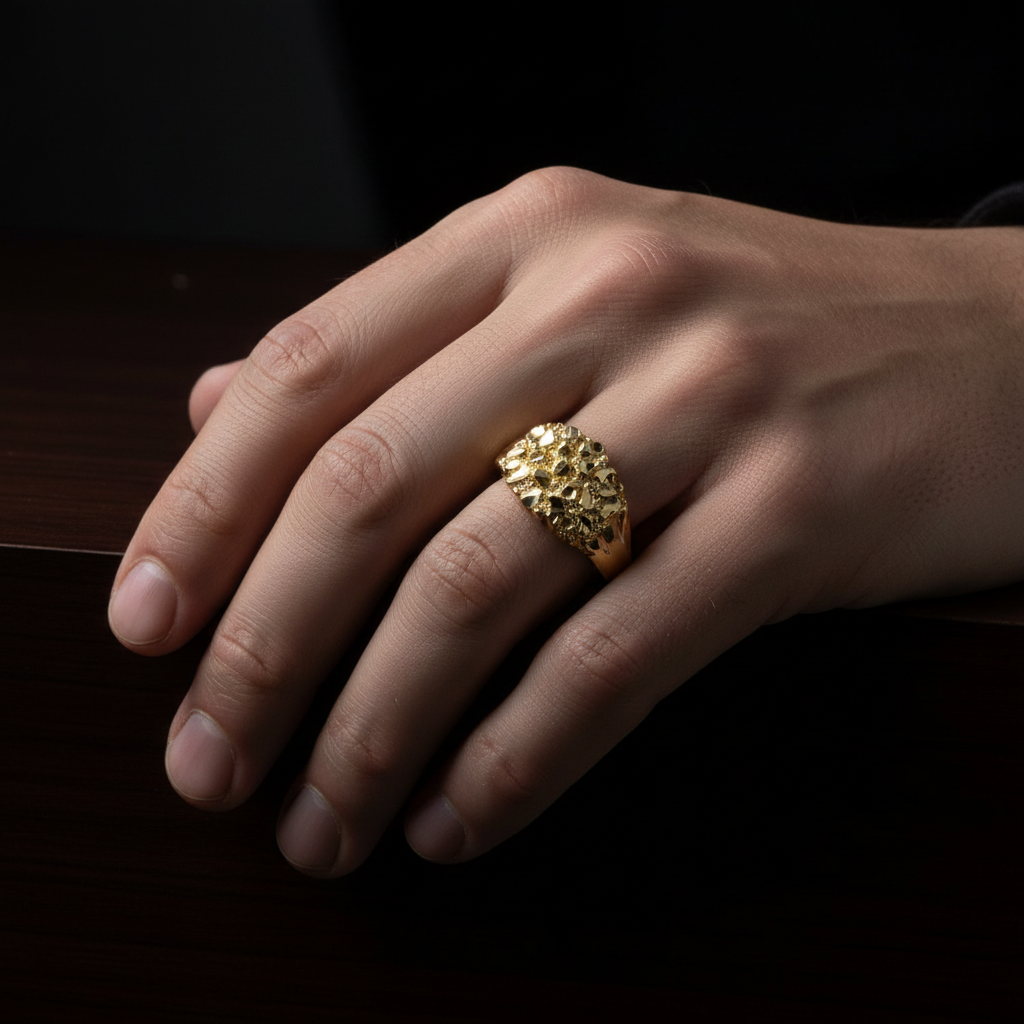Hand model classic mens nugget ring