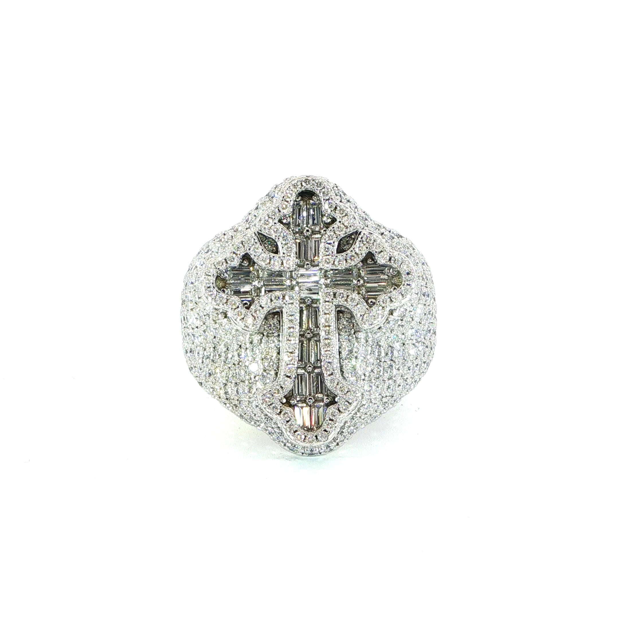 Sterling Silver Iced Out Cross Ring – VVS Moissanite 6 CTW