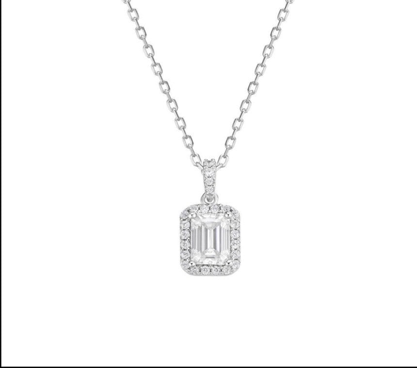 Emerald Halo Moissanite Pendant Necklace