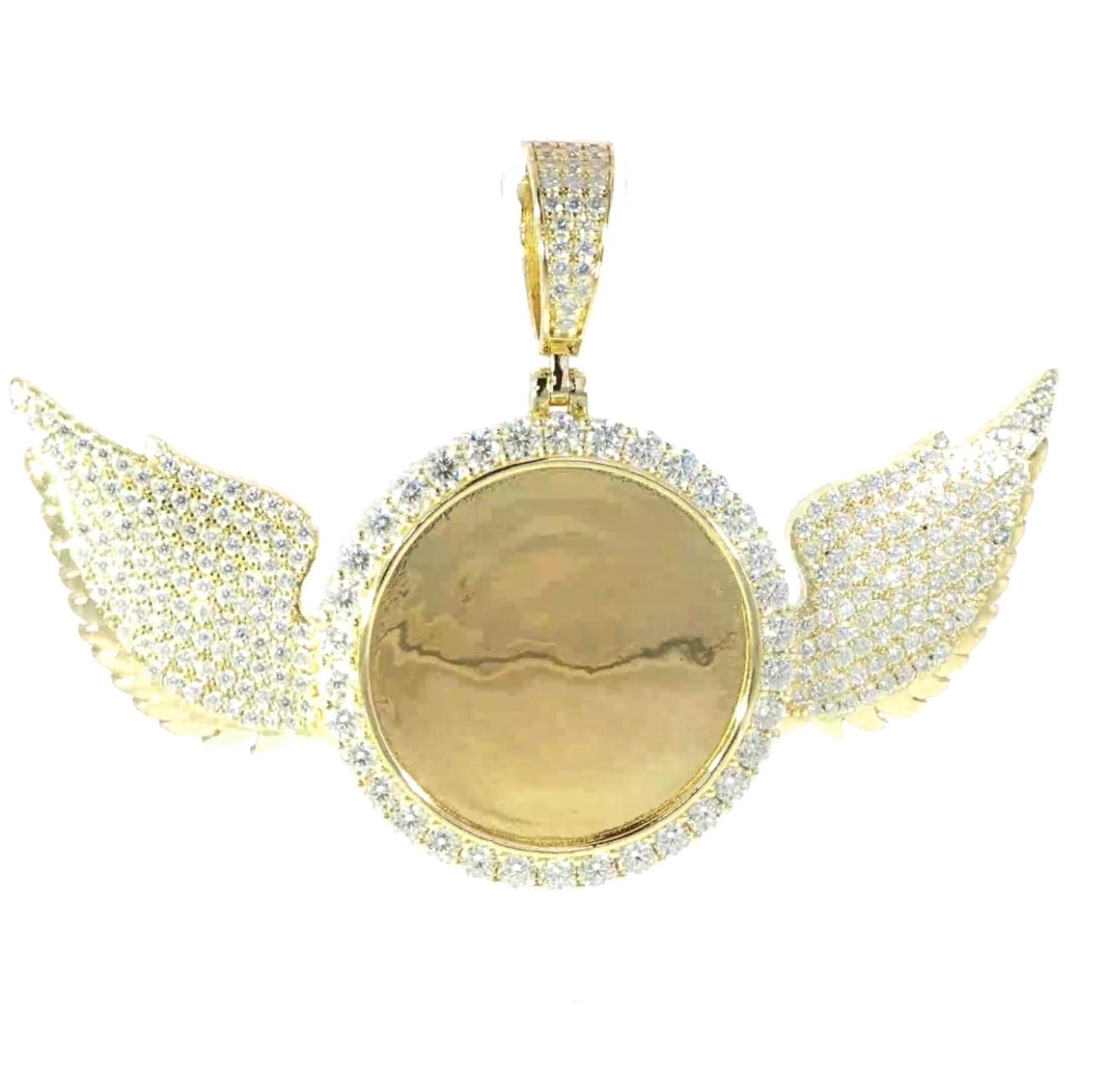 Sterling Silver Picture Frame Pendant/Charm with Wing Design, VVS Moissanite Stones, 6.94 Total Carats