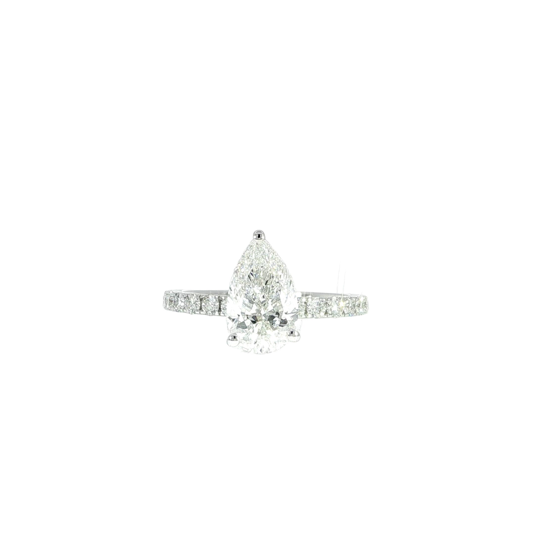 14K White Gold 2.00ct Pear Brilliant Diamond Ring (IGI Certified)