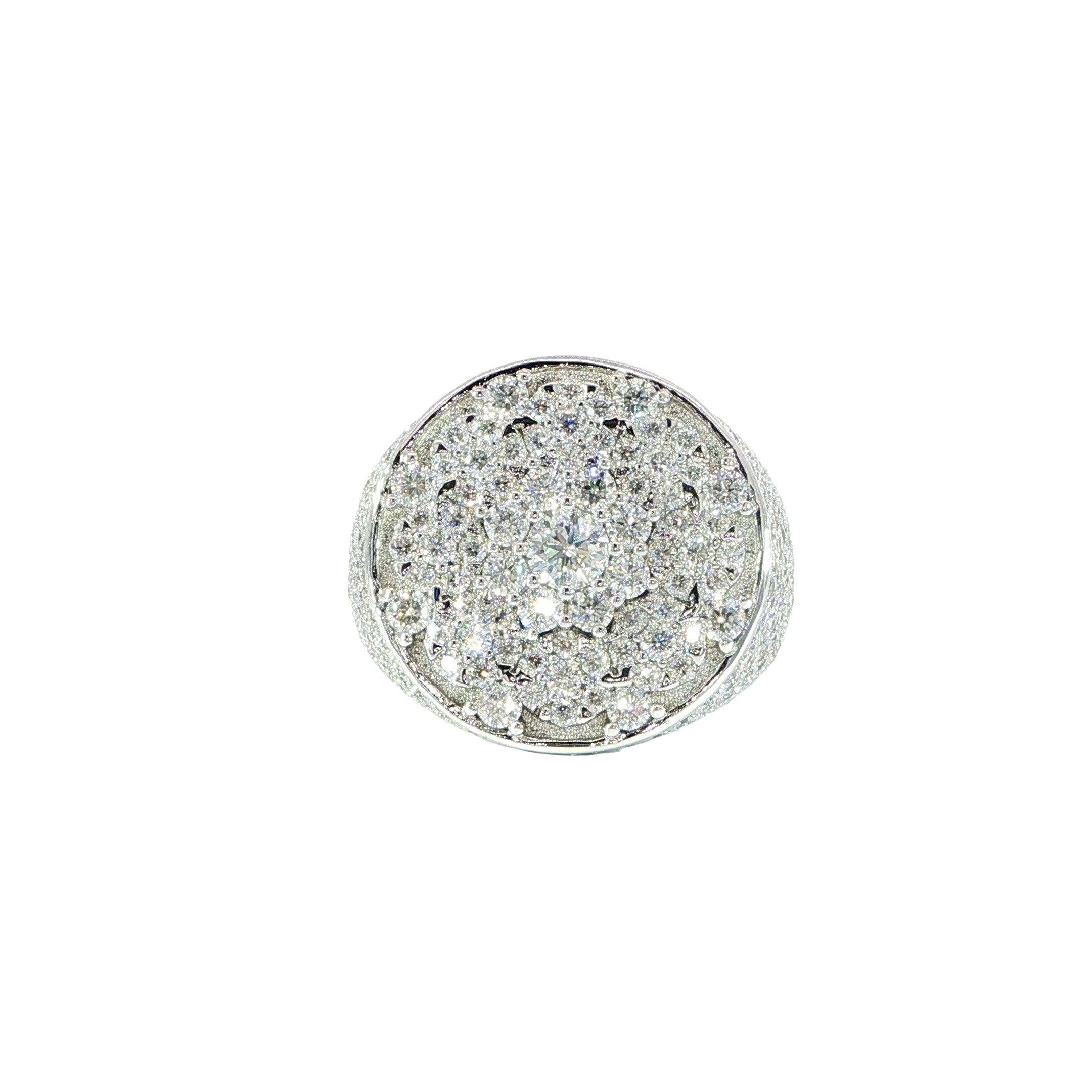 Sterling Silver Round Cluster Pave Set Ring with VVS Moissanite Stones, Two Color Options, 6.39 Total Carats