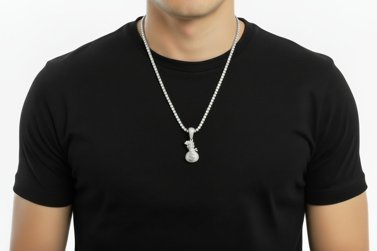 Sterling Silver Money Bag Pendant – VVS Moissanite 1.8 CTW