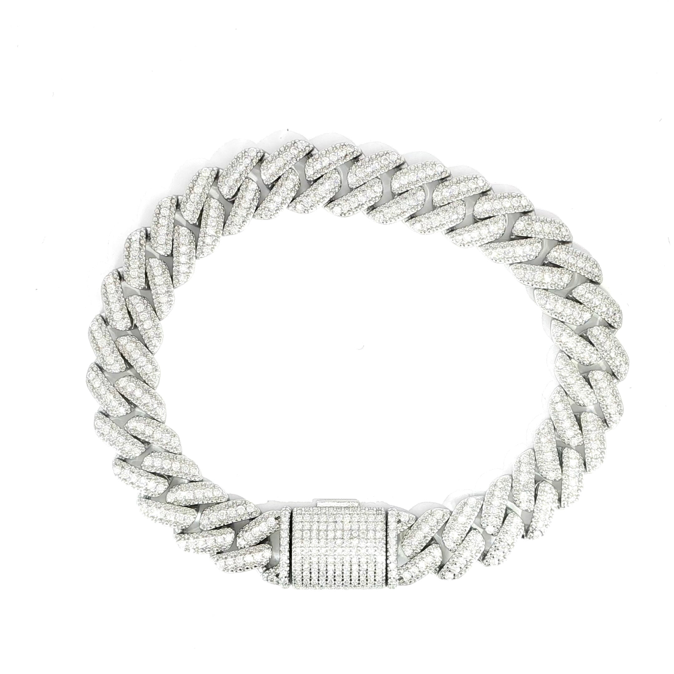 Sterling Silver Solid Miami Cuban Bracelet – VVS Moissanite – 12mm