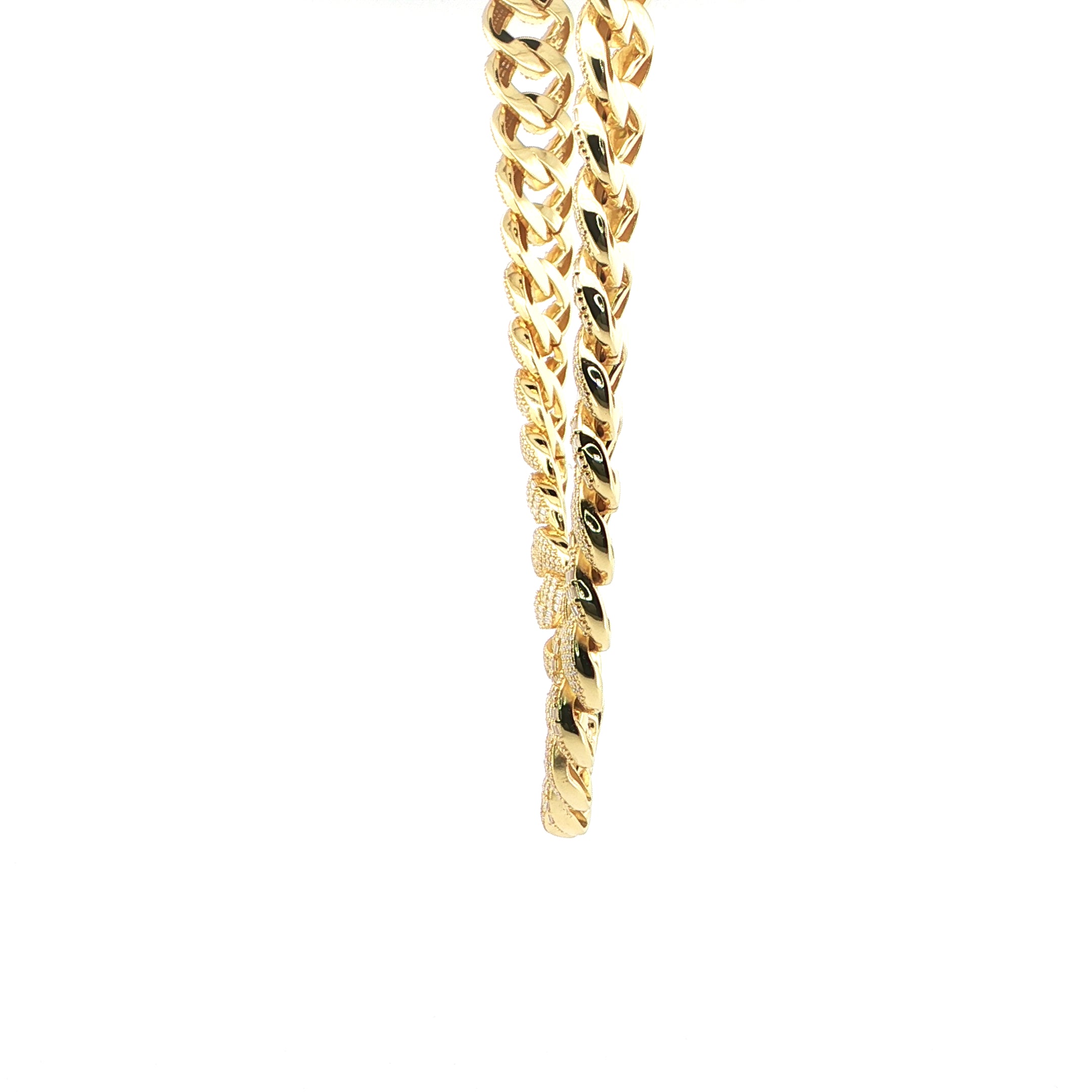 Sterling Silver Solid Miami Cuban Chain Necklace, 16mm, VVS Moissanite Stones, 42.21 Total Carats