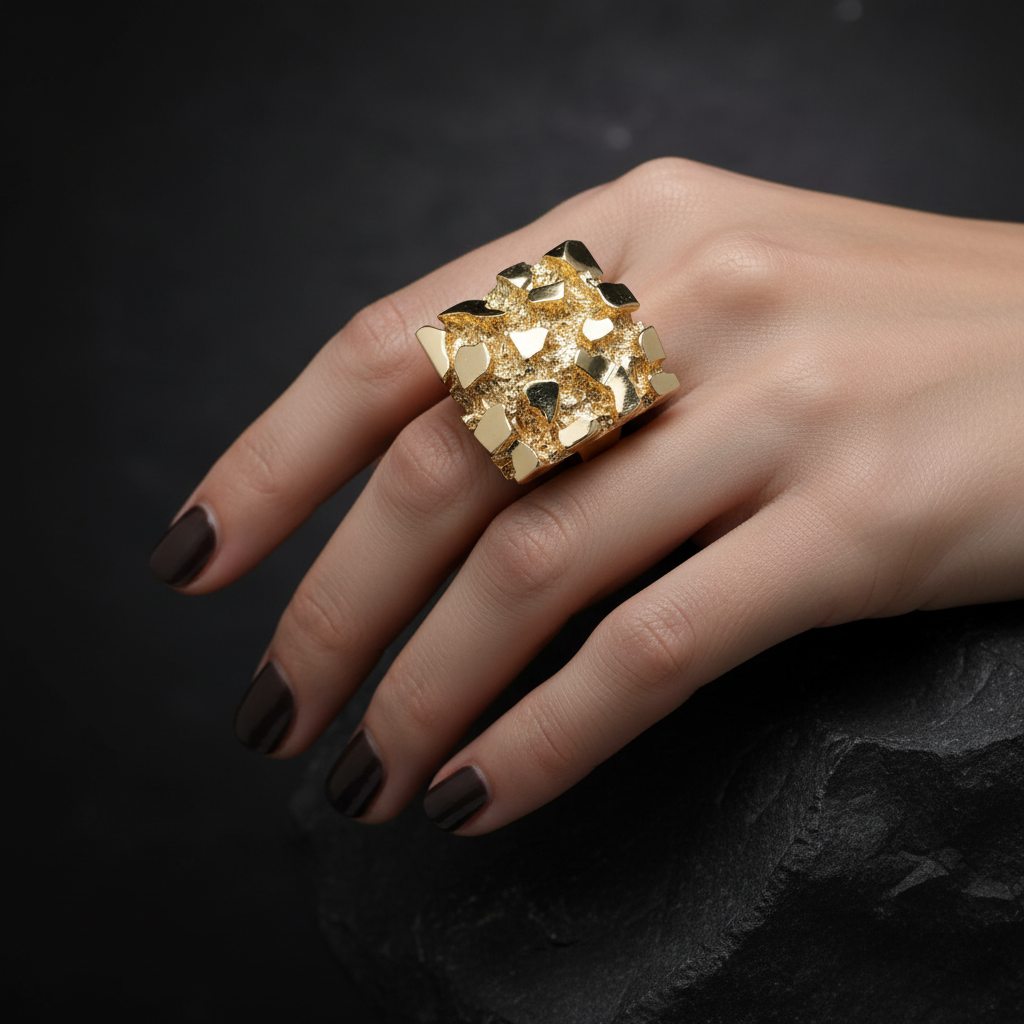 14K Yellow Gold Nugget Ring – 25mm