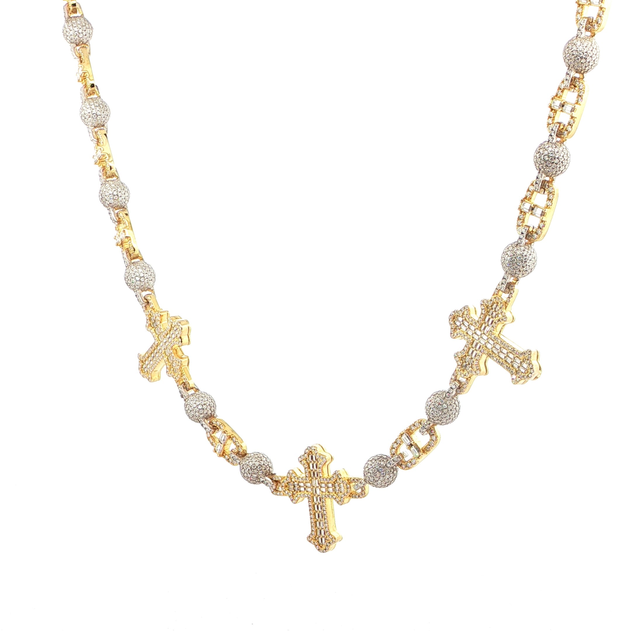 925 Sterling Silver Cross Flat Chain with VVS Moissanite