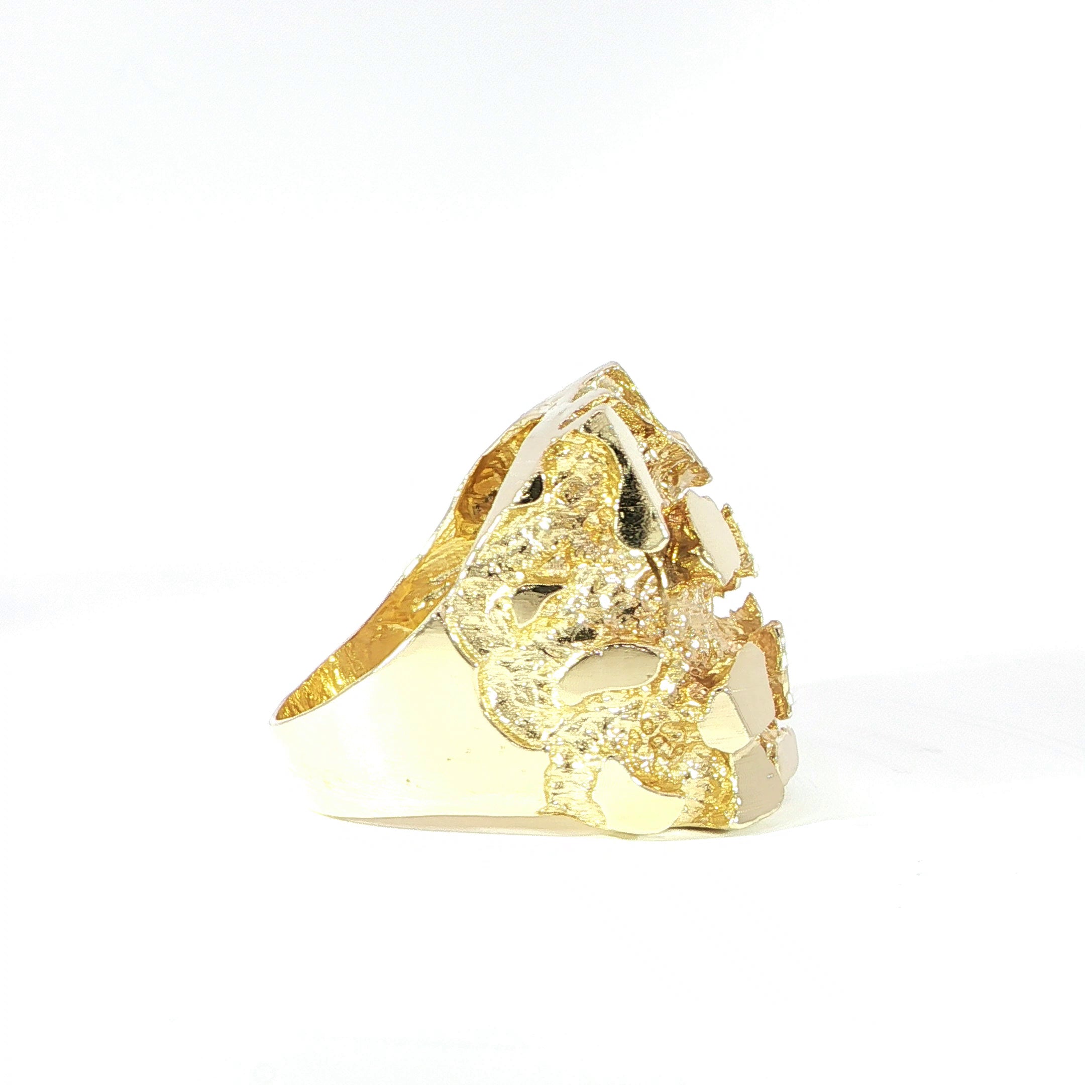 Mens nugget gold ring side profile