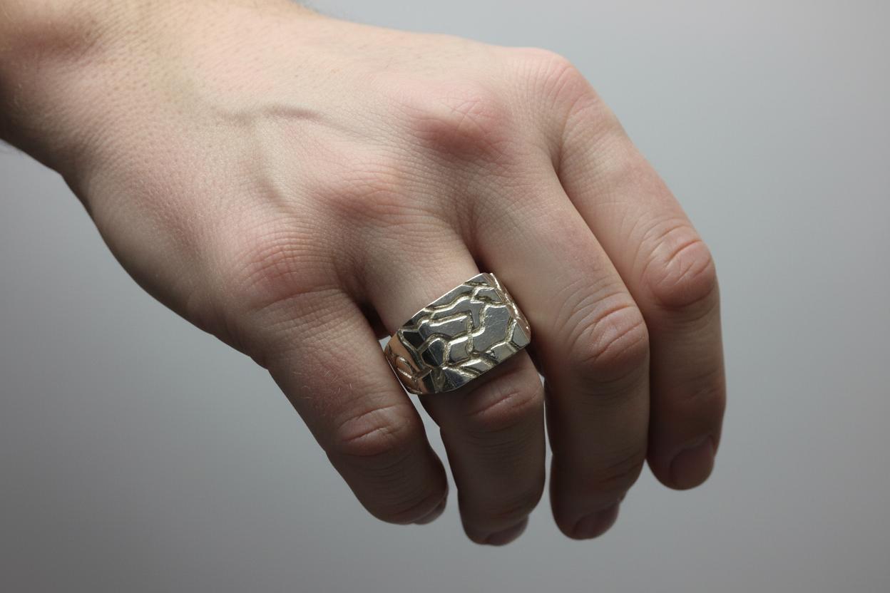 Bold silver statement ring with rugged texture