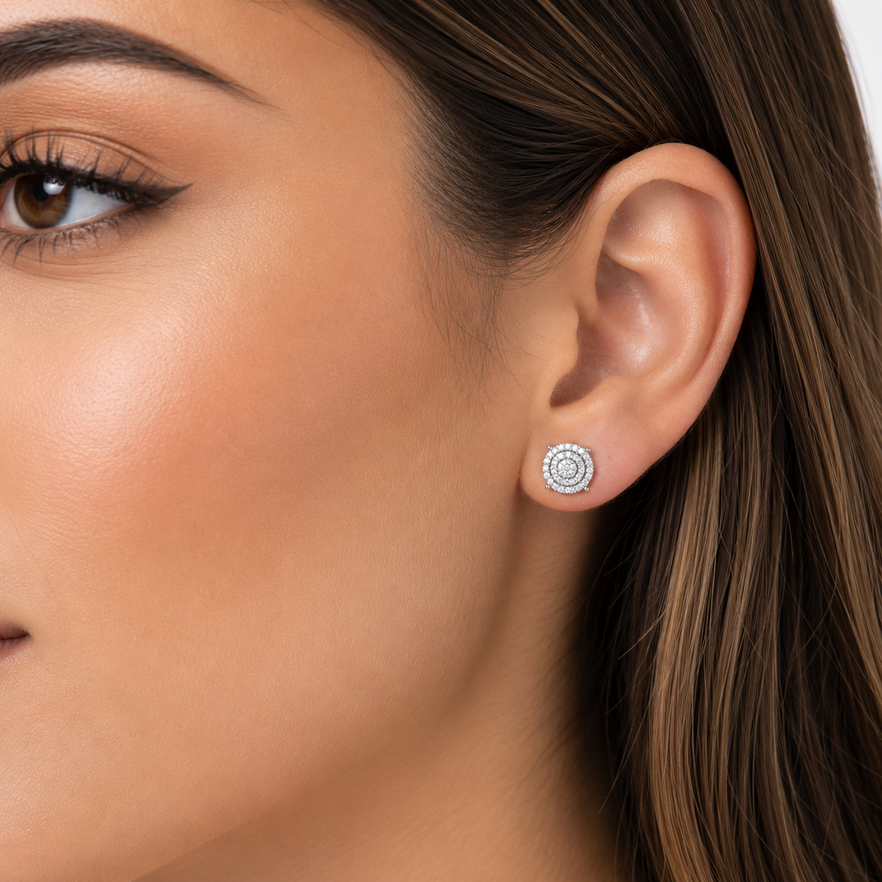 Everyday round diamond cluster stud earrings in 10K yellow gold