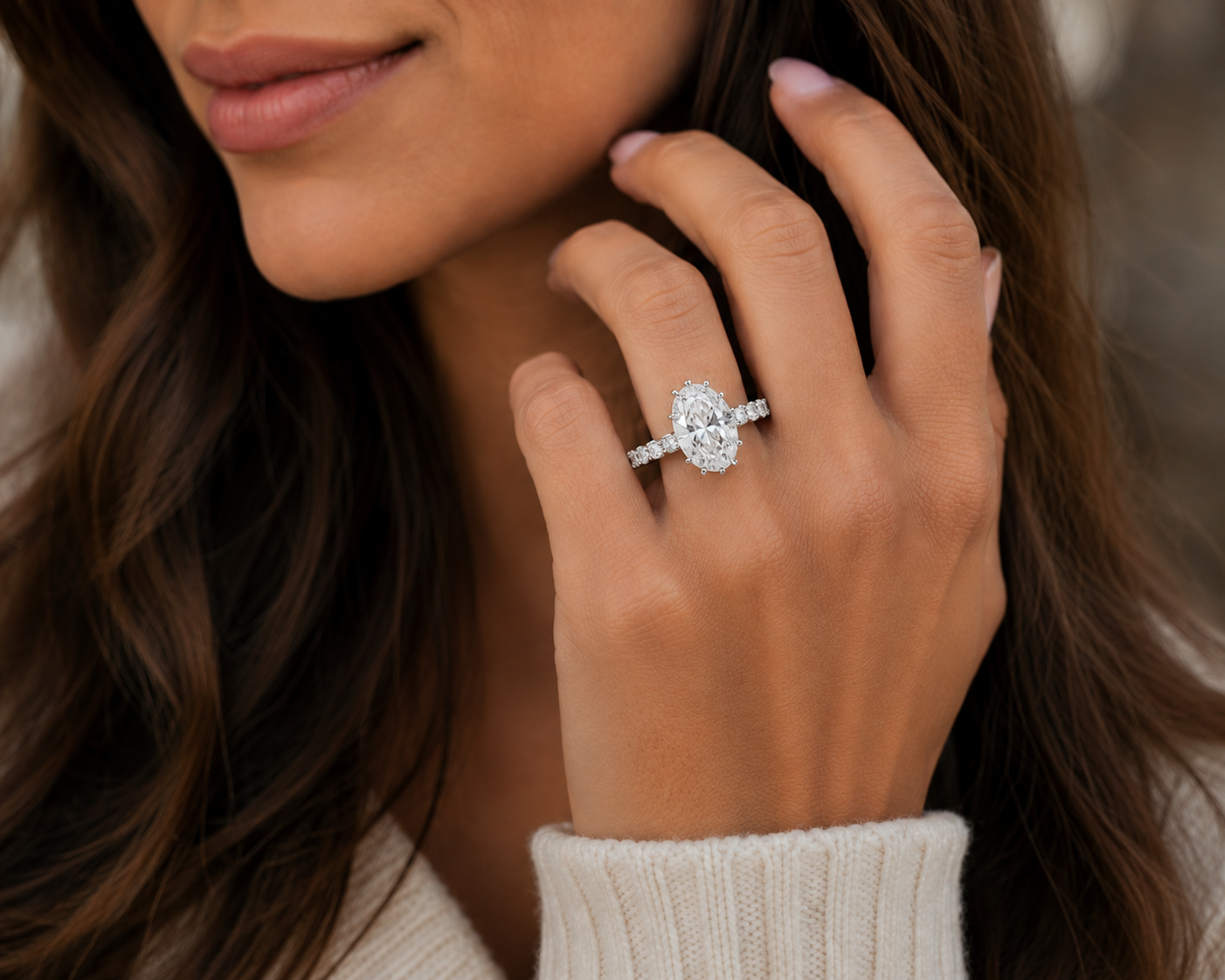 14K oval lab-grown diamond engagement ring