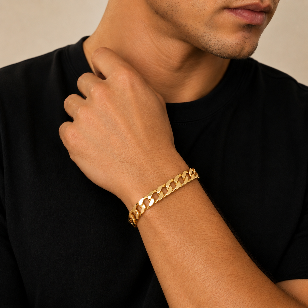 10K yellow gold polished Cuban link bracelet 8.5MM