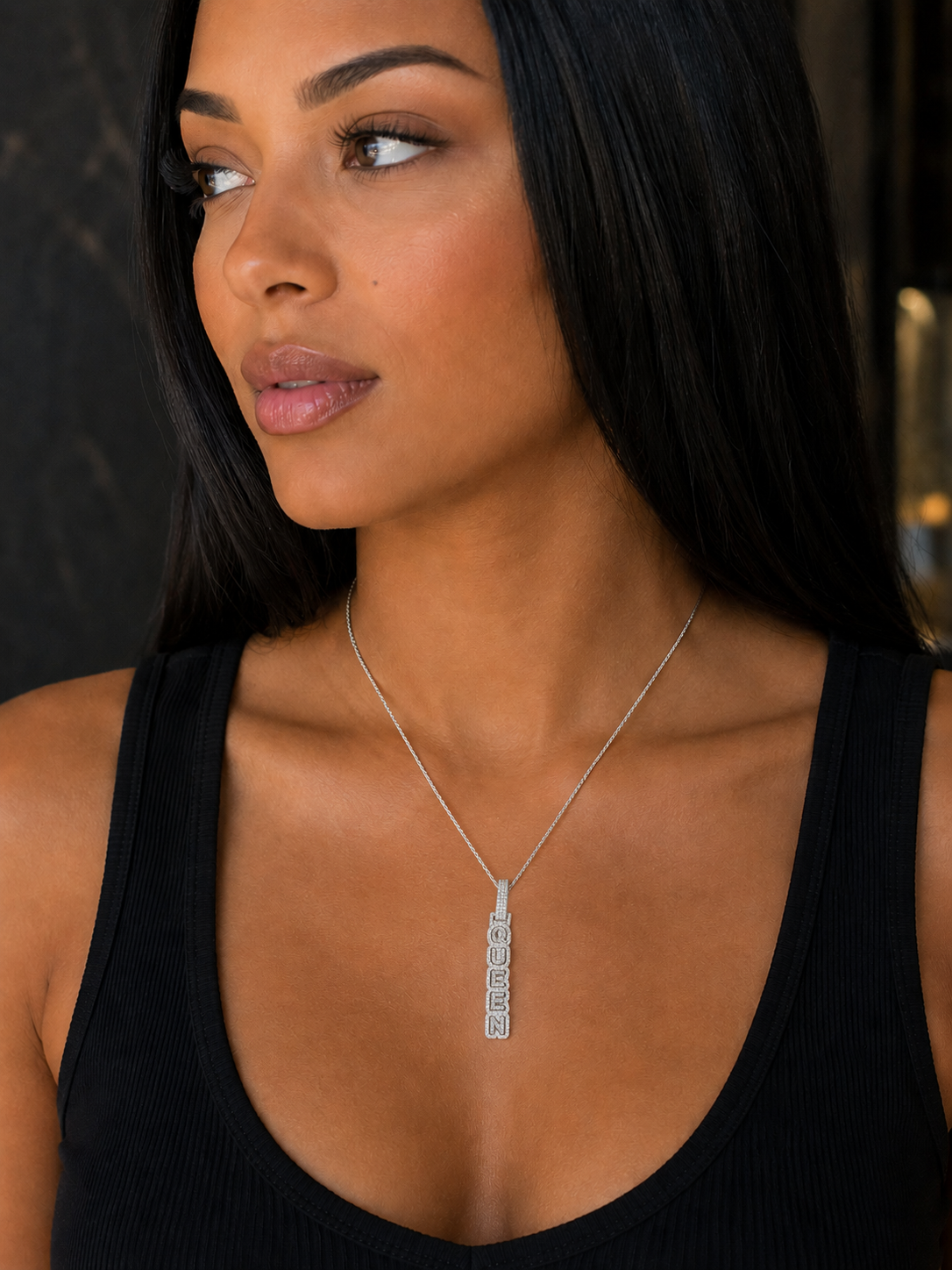 Iced Queen pendant with dazzling moissanite brilliance.