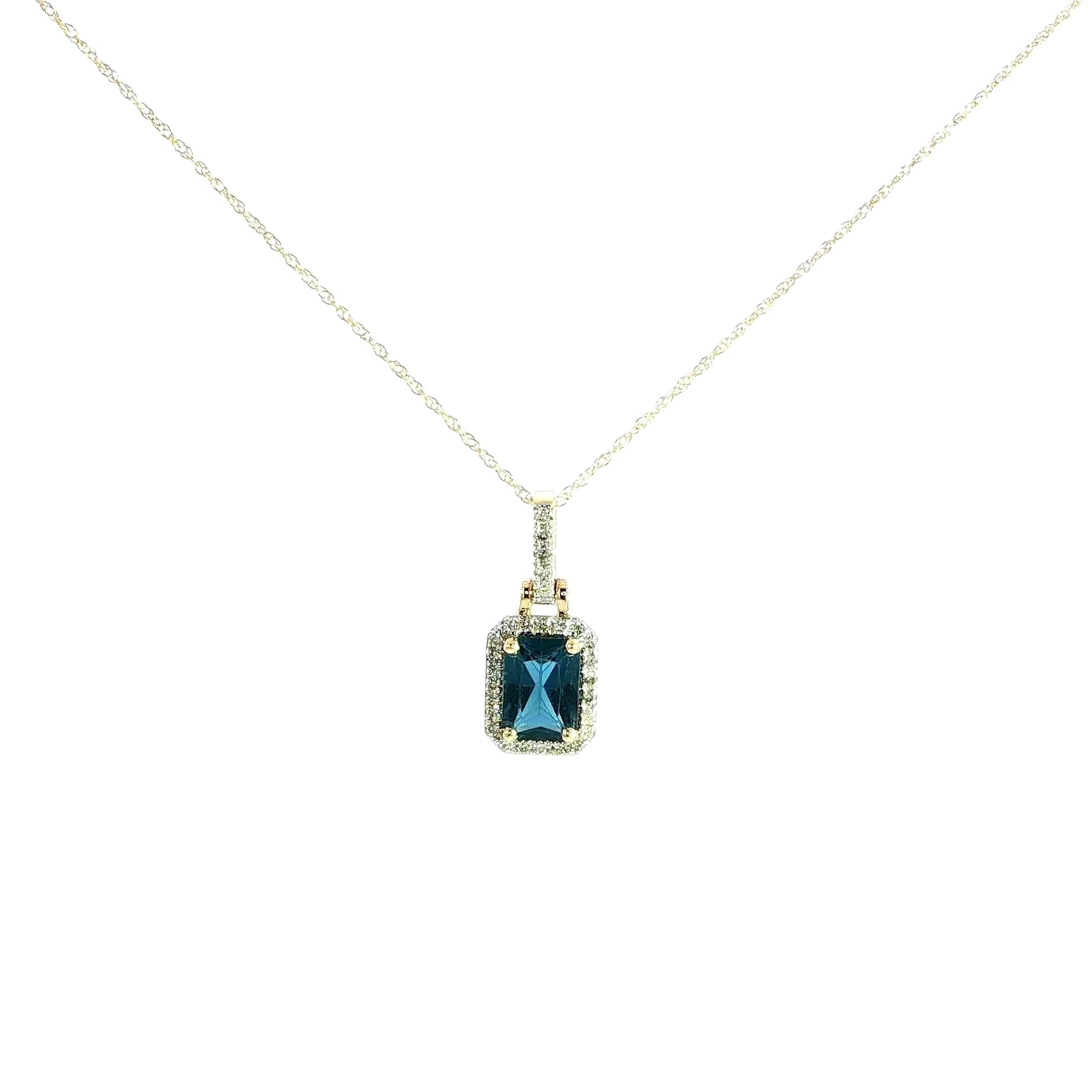14K Natural Blue Topaz & Diamond Necklace