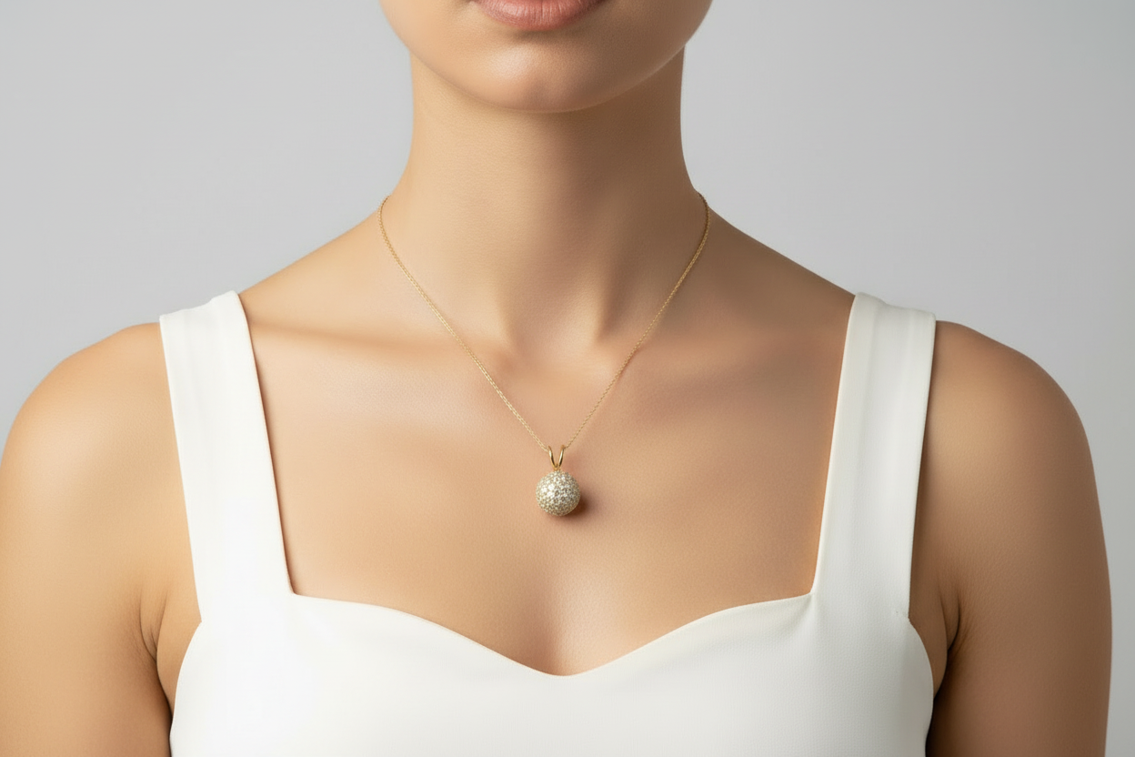 14K Rose Gold Pave Natural Diamond Ball Pendant – 2 CTW