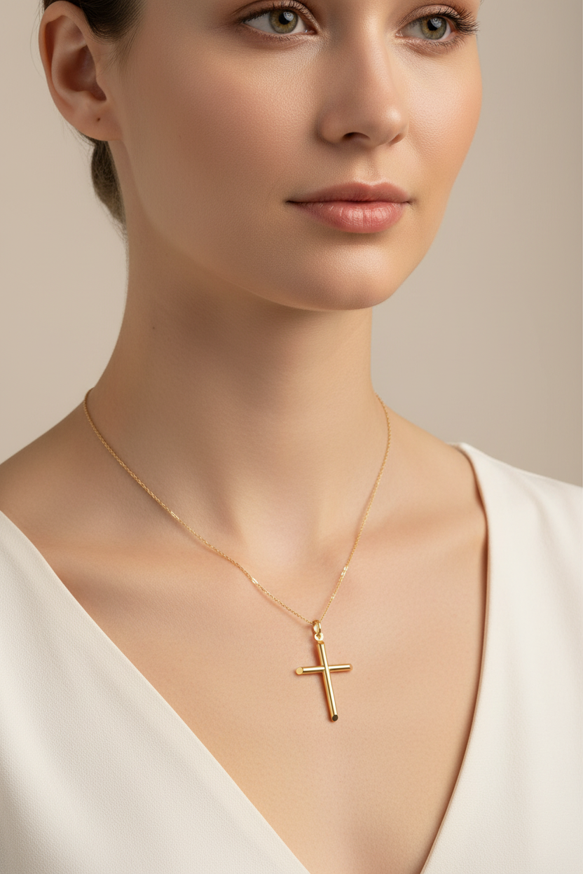 10K Yellow Gold Polished Cross Pendant