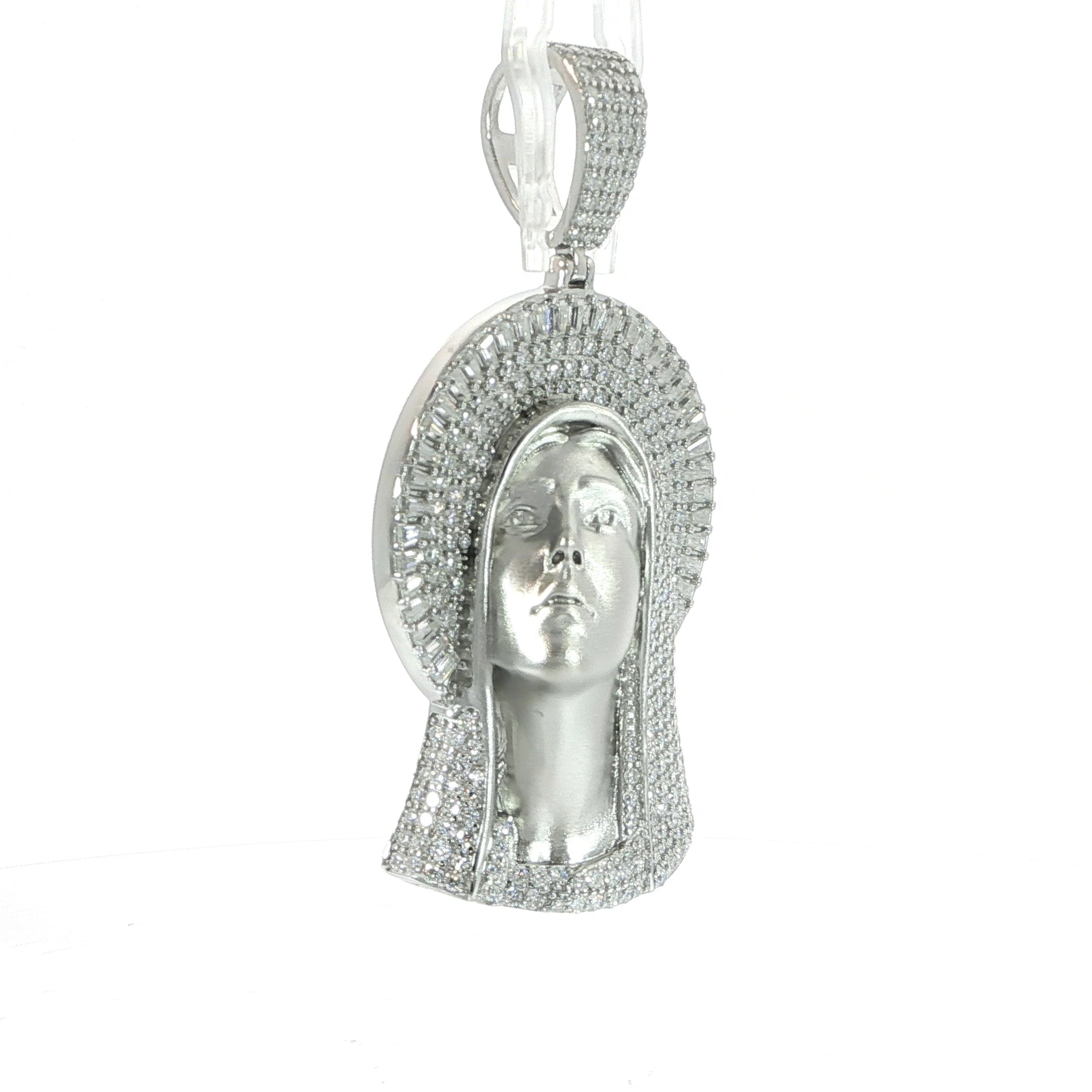 Sterling Silver Virgin Mary Face Pendant – VVS Moissanite 6.6 CTW
