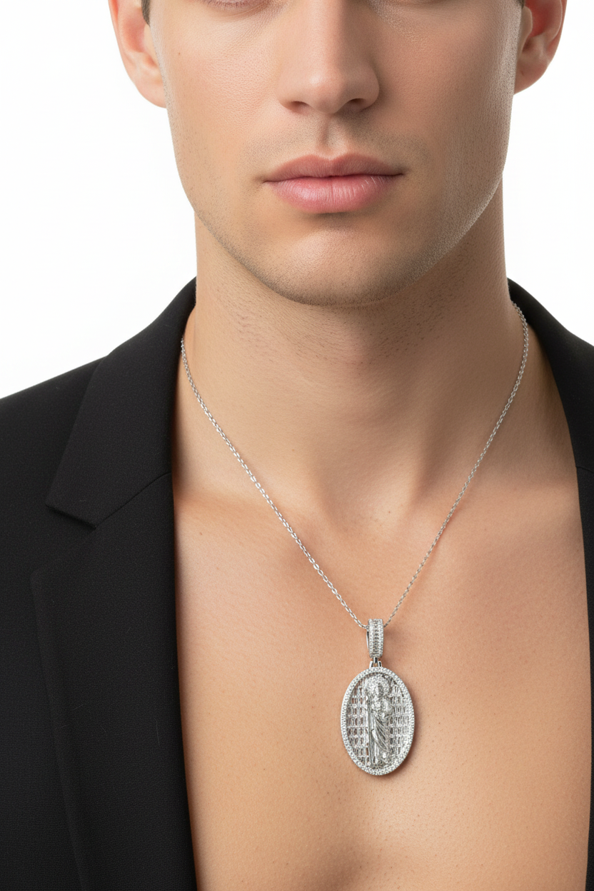 Sterling Silver Saint Jude Pendant – VVS Moissanite 6 CTW