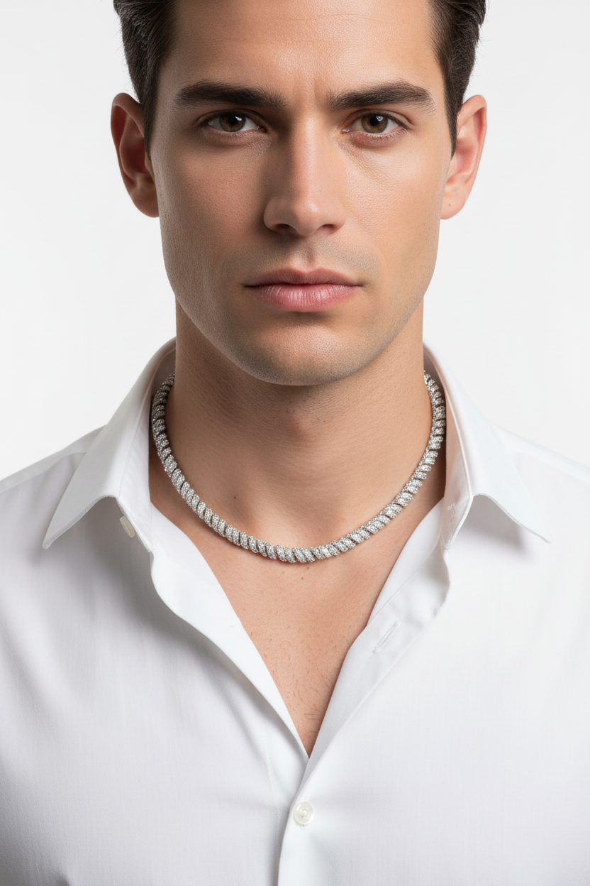 Sterling Silver Rope Style Chain - VVS Moissanite - 8MM