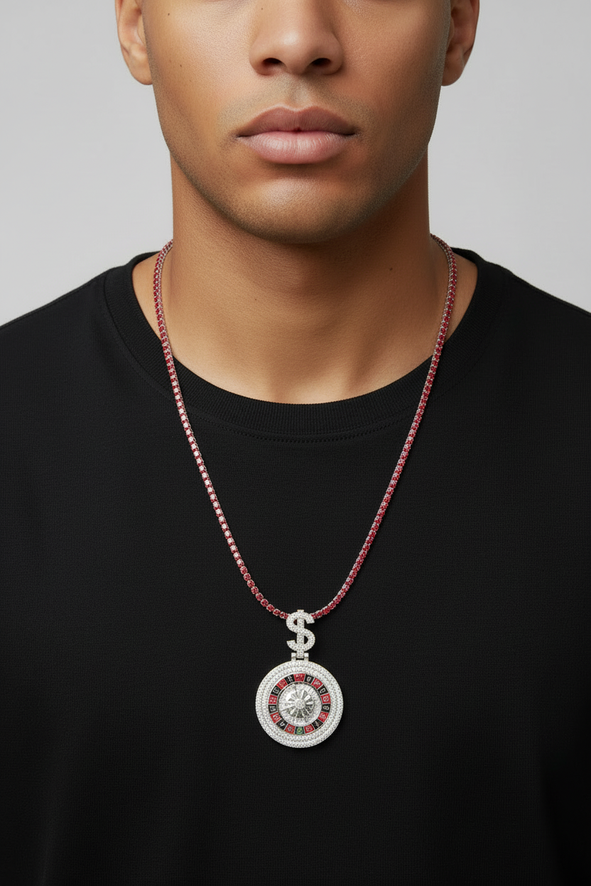 Sterling Silver Spinning Roulette Wheel Pendant – VVS Moissanite 5.3 CTW