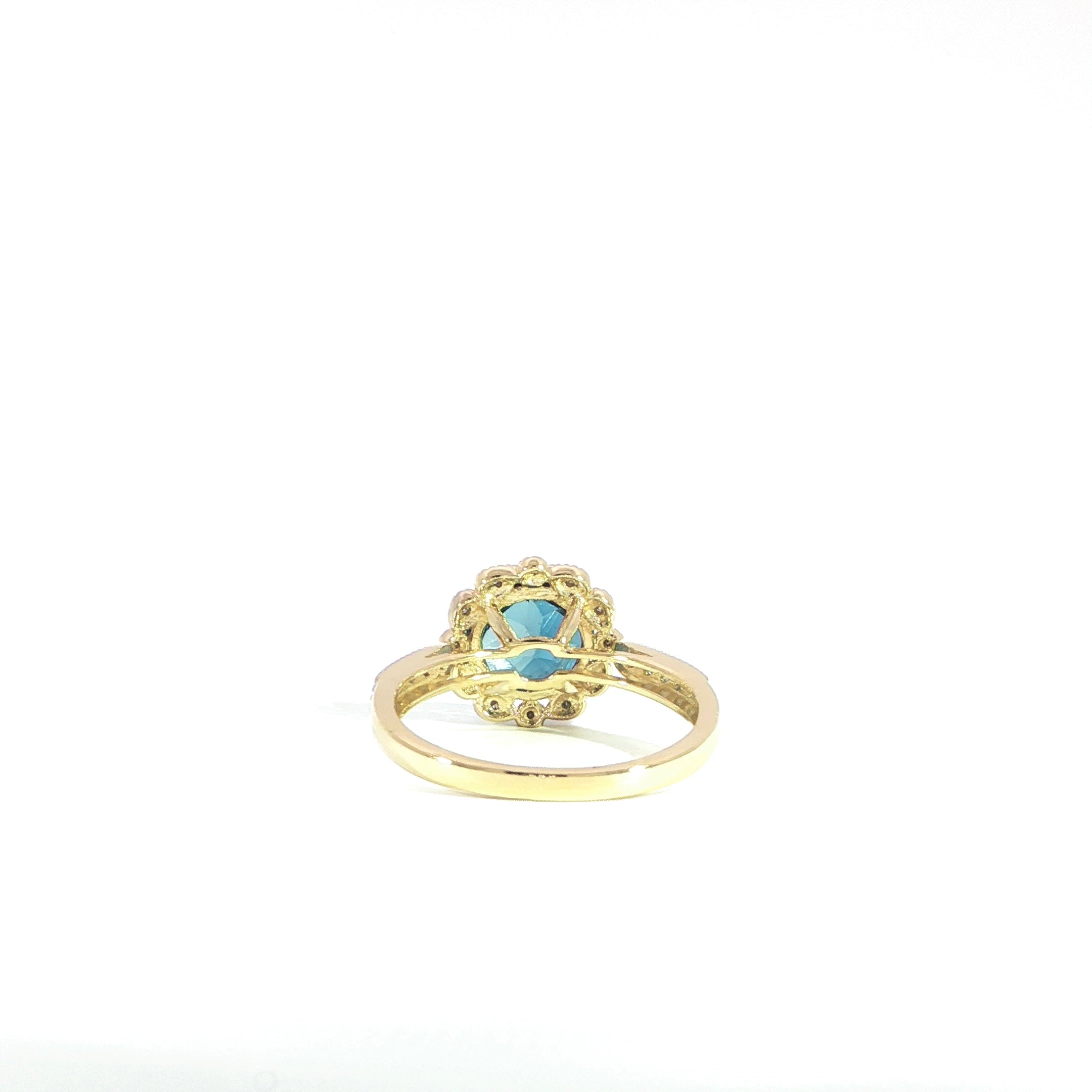14K Yellow Gold Natural London Blue Topaz & Diamond Ring