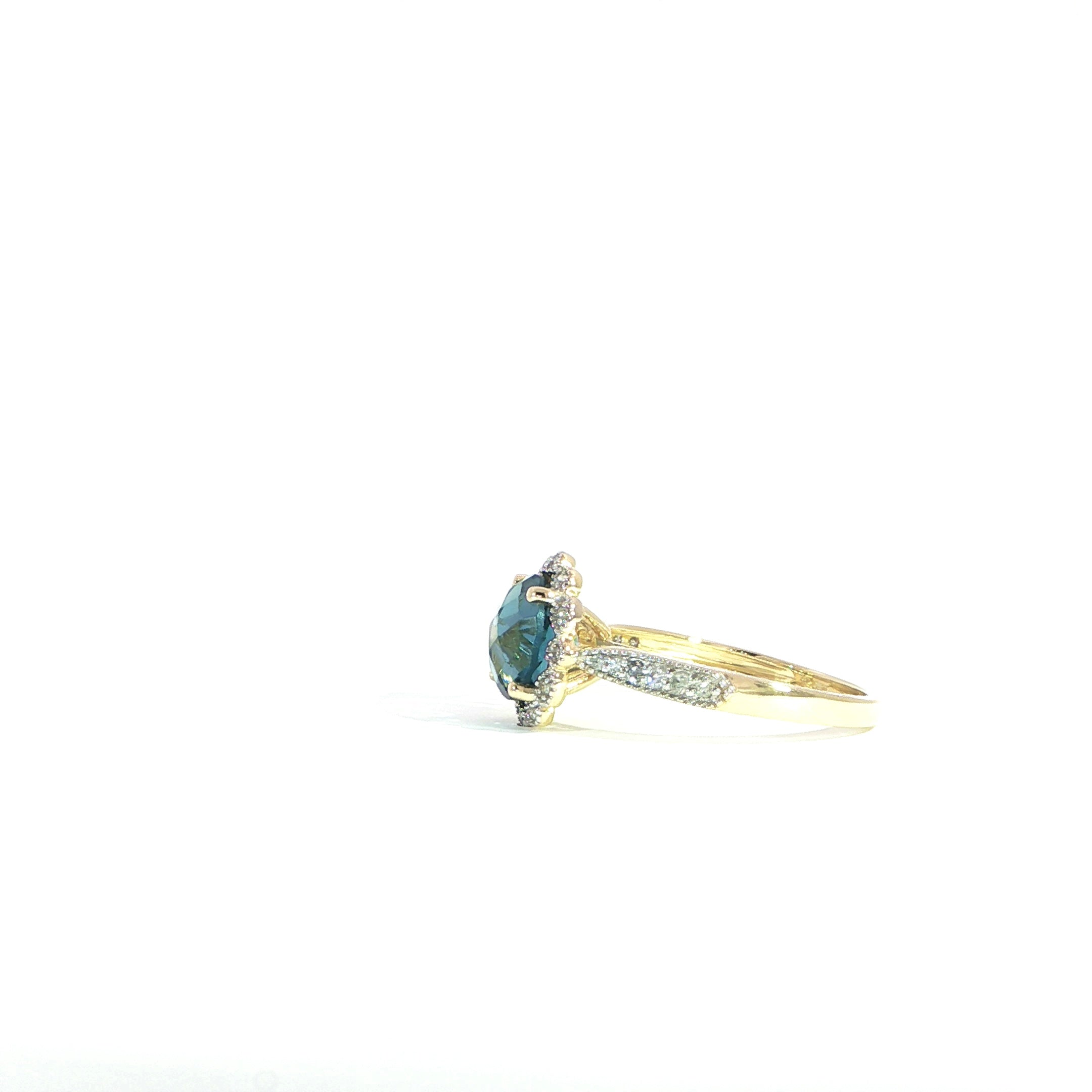 14K Yellow Gold Natural London Blue Topaz & Diamond Ring