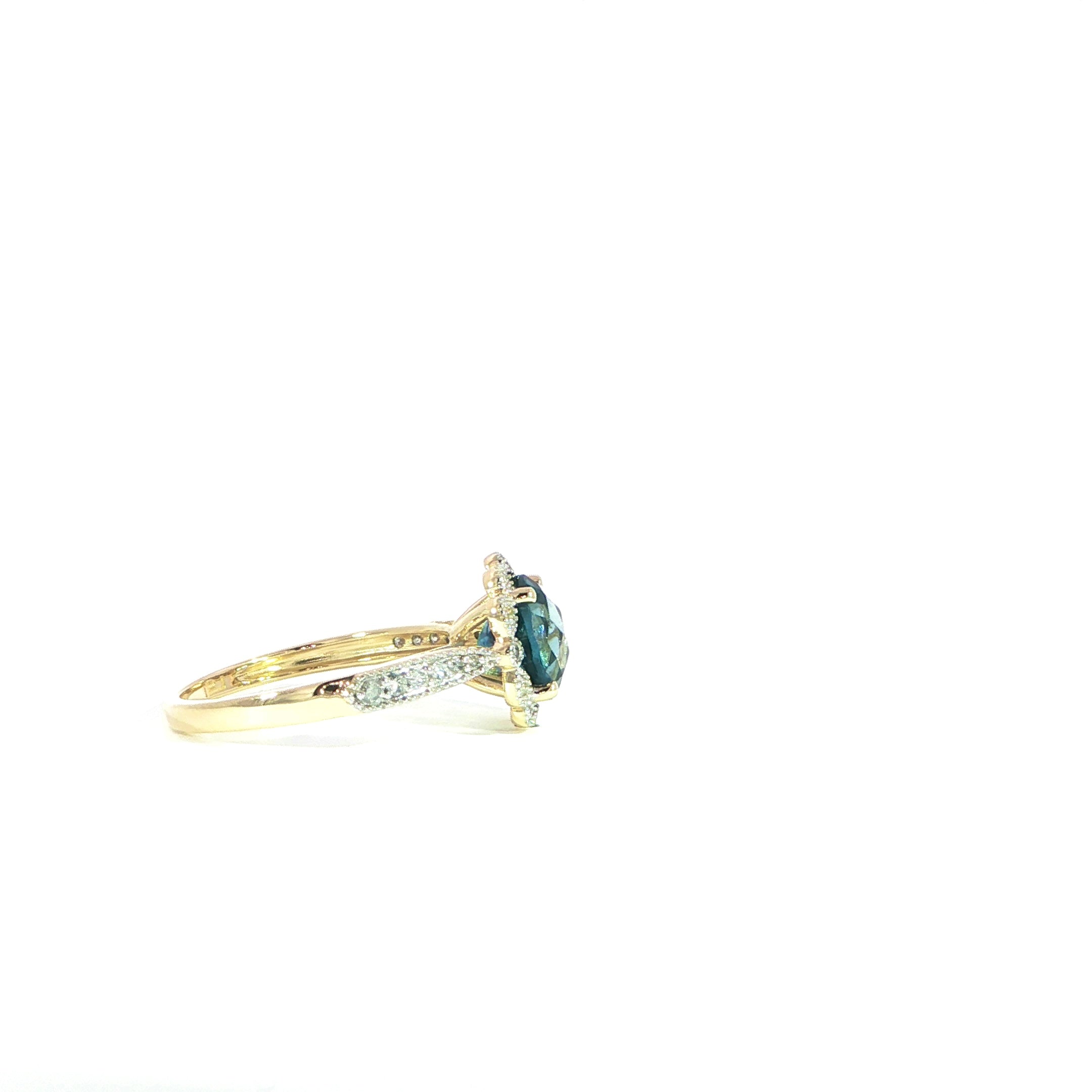 14K Yellow Gold Natural London Blue Topaz & Diamond Ring