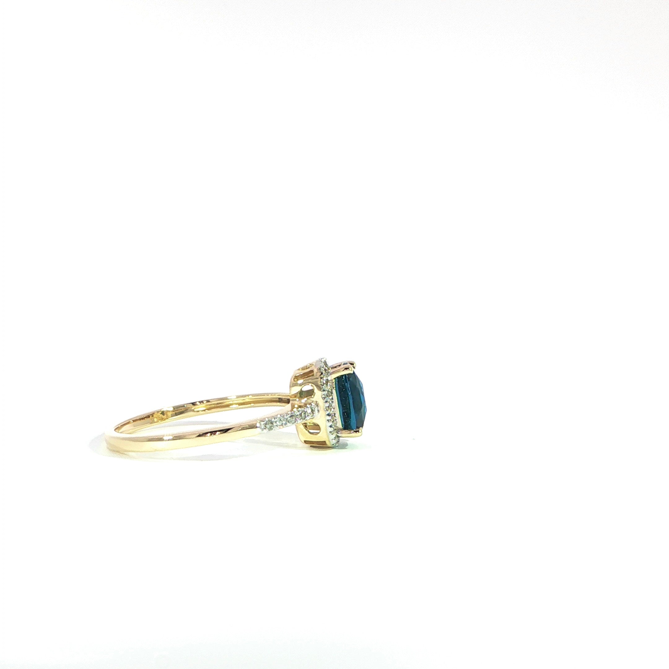 14K Yellow Gold Natural Blue Topaz & Diamond Ring