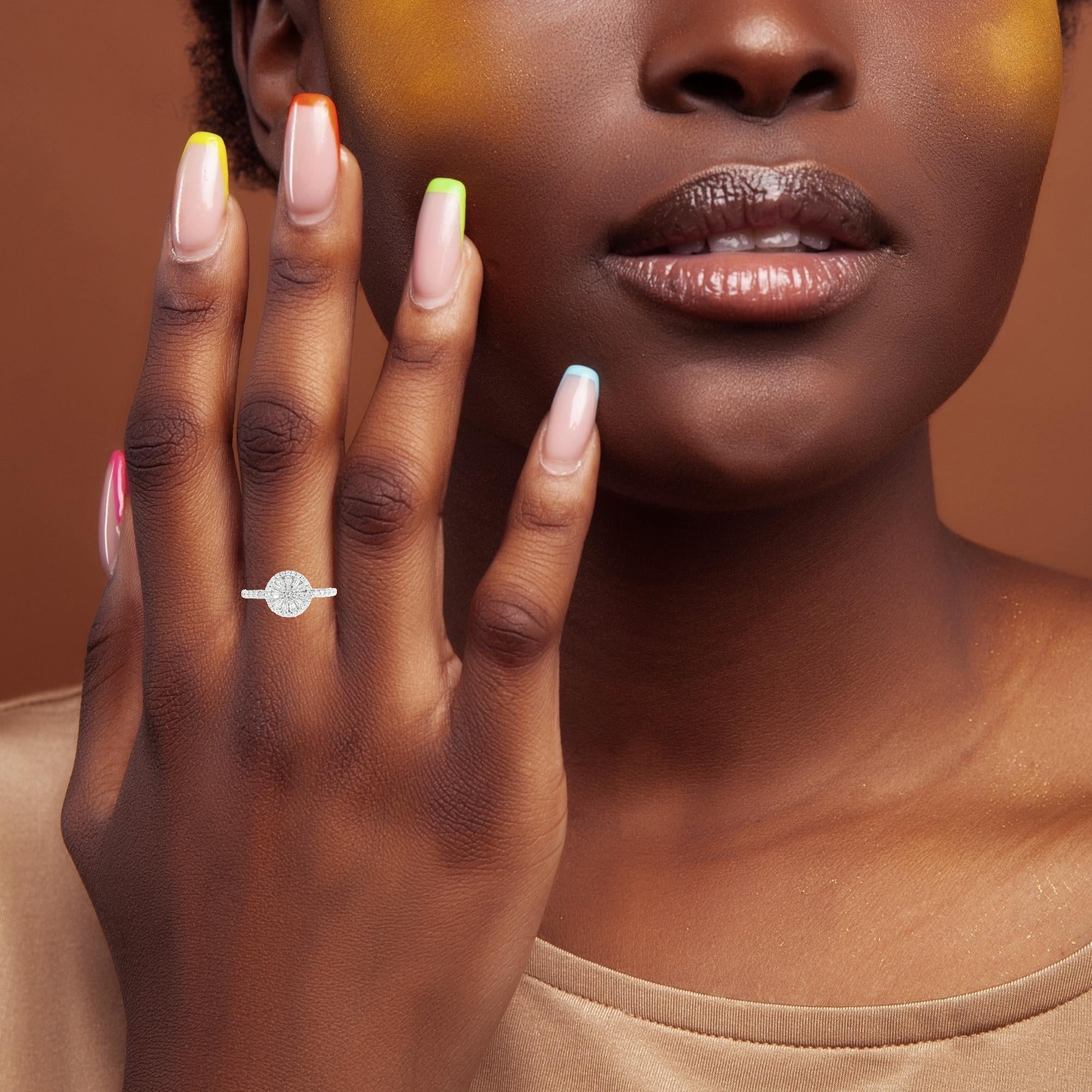 Sterling Silver Baguette Halo Moissanite Ring