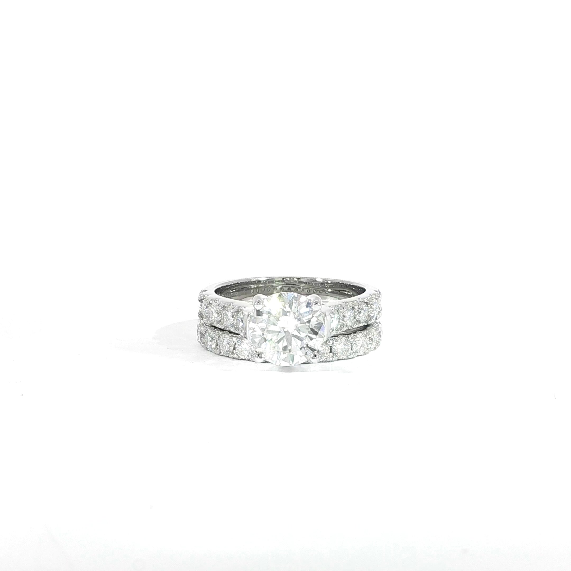 Sterling Silver 3.64CTW Round Moissanite Bridal Set Ring