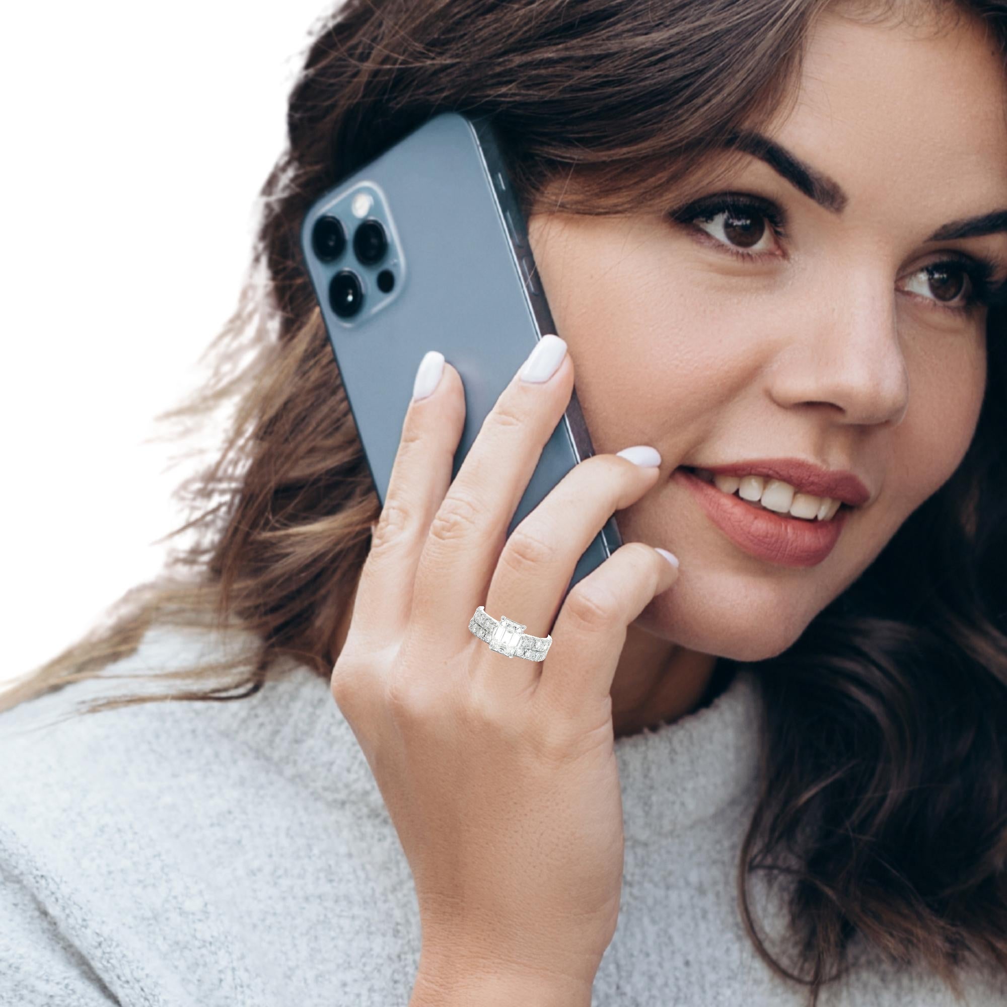 Sterling Silver 3.61CTW Emerald-Cut Moissanite Engagement Ring