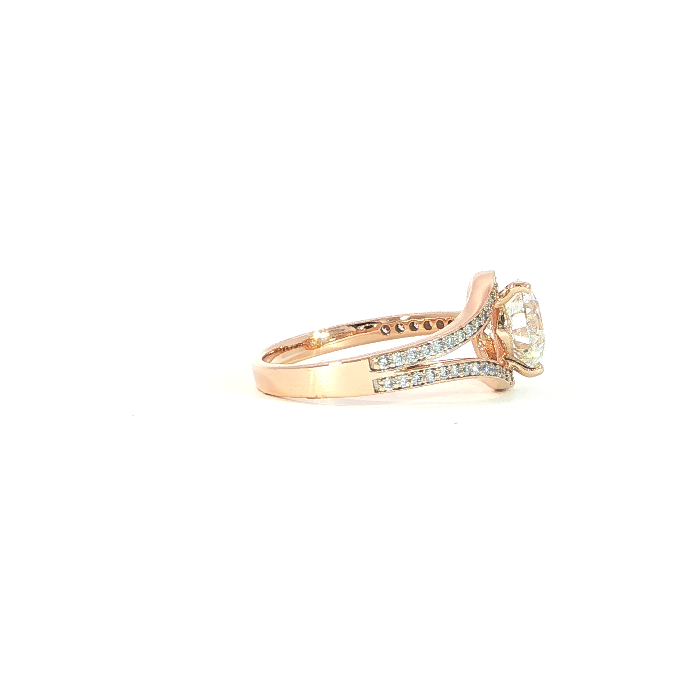 Side view unique round bypass engagement ring lab grown diamond