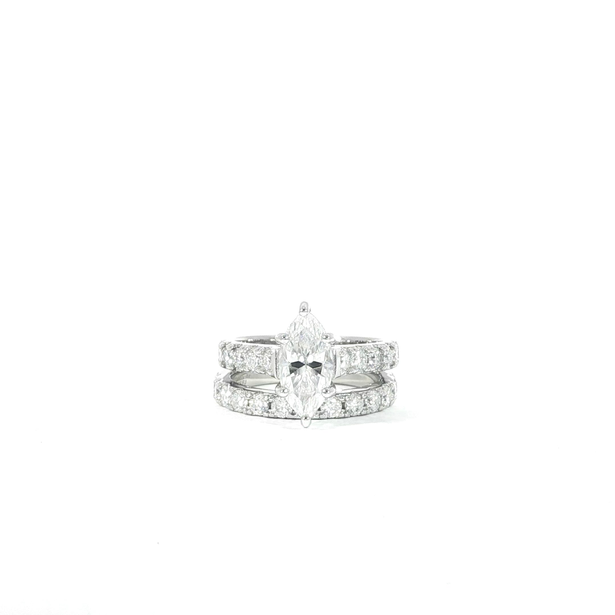 Sterling Silver 3.61CTW Marquise-Cut Moissanite Bridal Set Ring