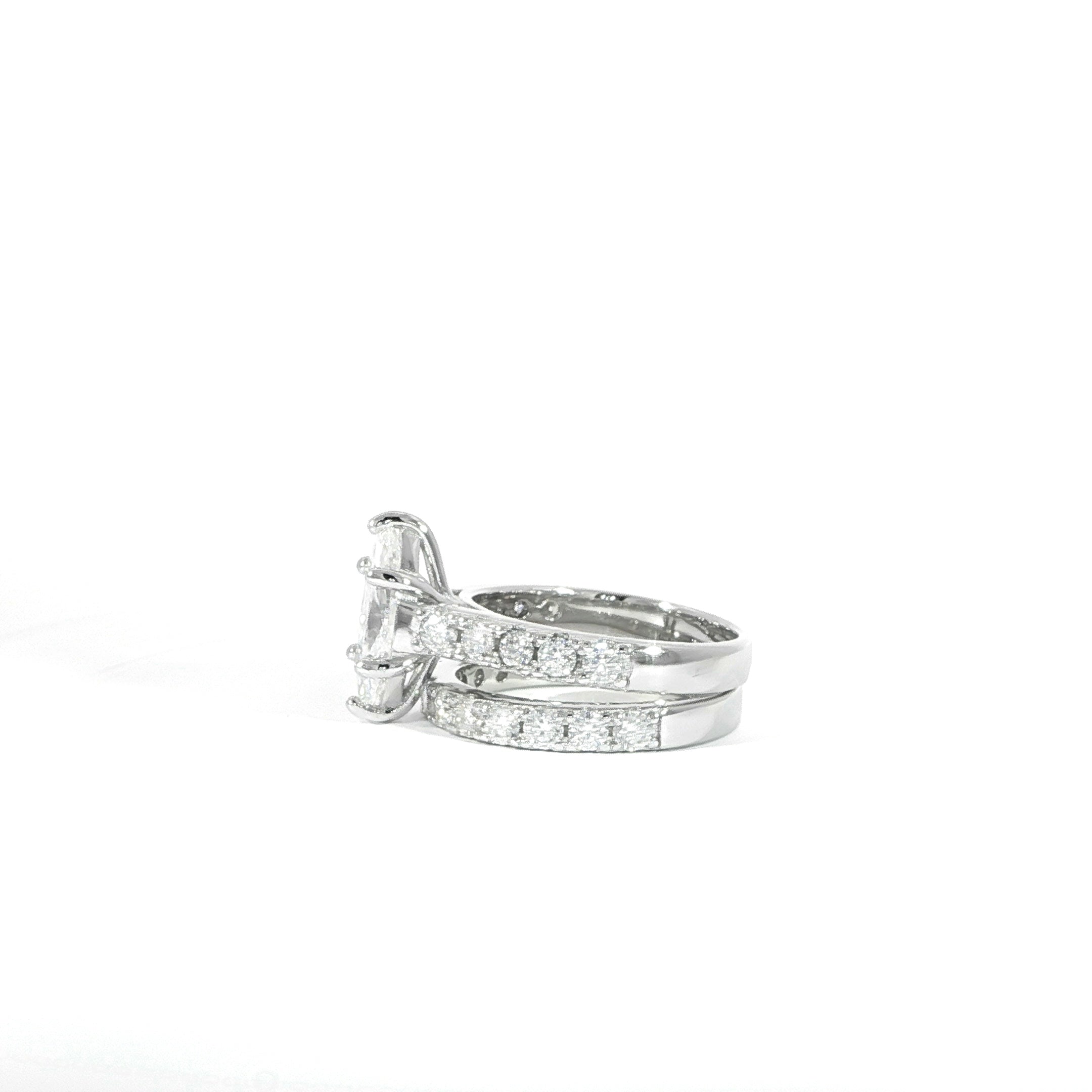 Sterling Silver 3.61CTW Marquise-Cut Moissanite Bridal Set Ring