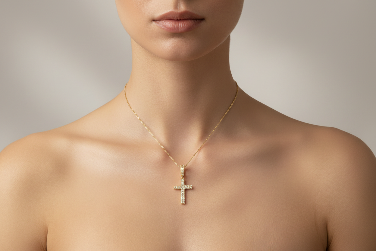 10K Natural Diamond Cross Pendant - 0.75 CTW