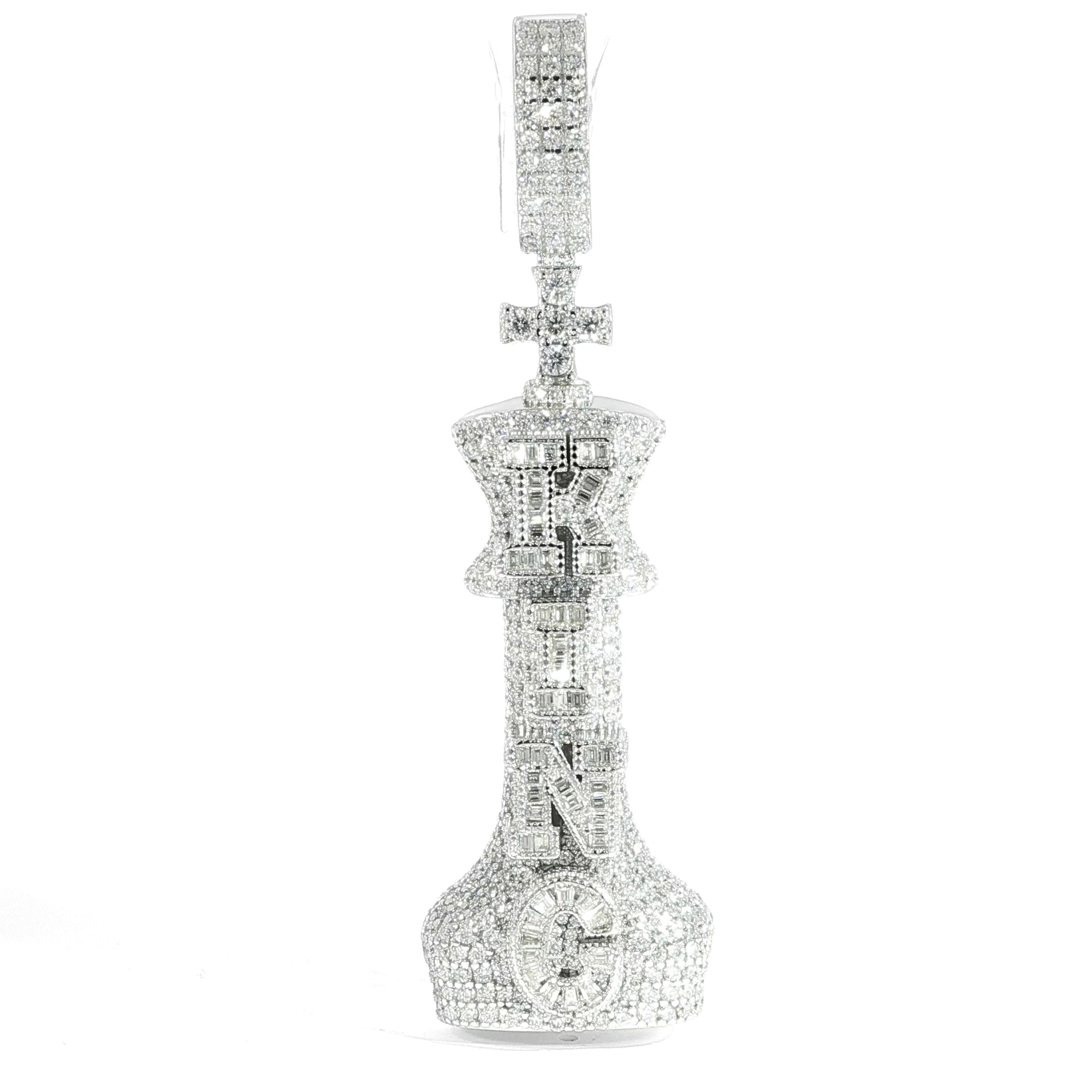 Sterling Silver Iced “King” Chess Piece Pendant with Moissanite Stones
