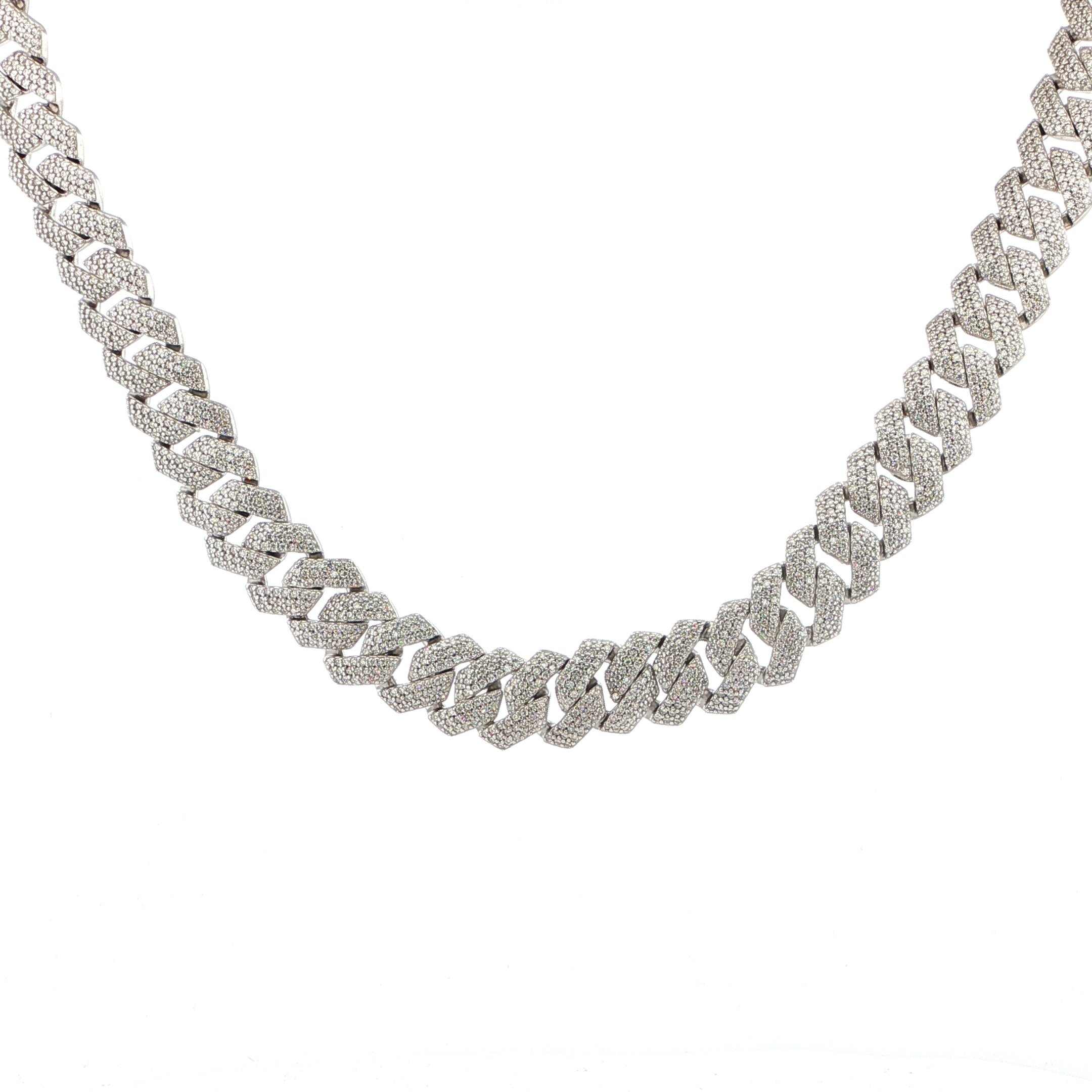 Sterling Silver Solid Miami Cuban Chain Necklace- VVS Moissanite - 14MM