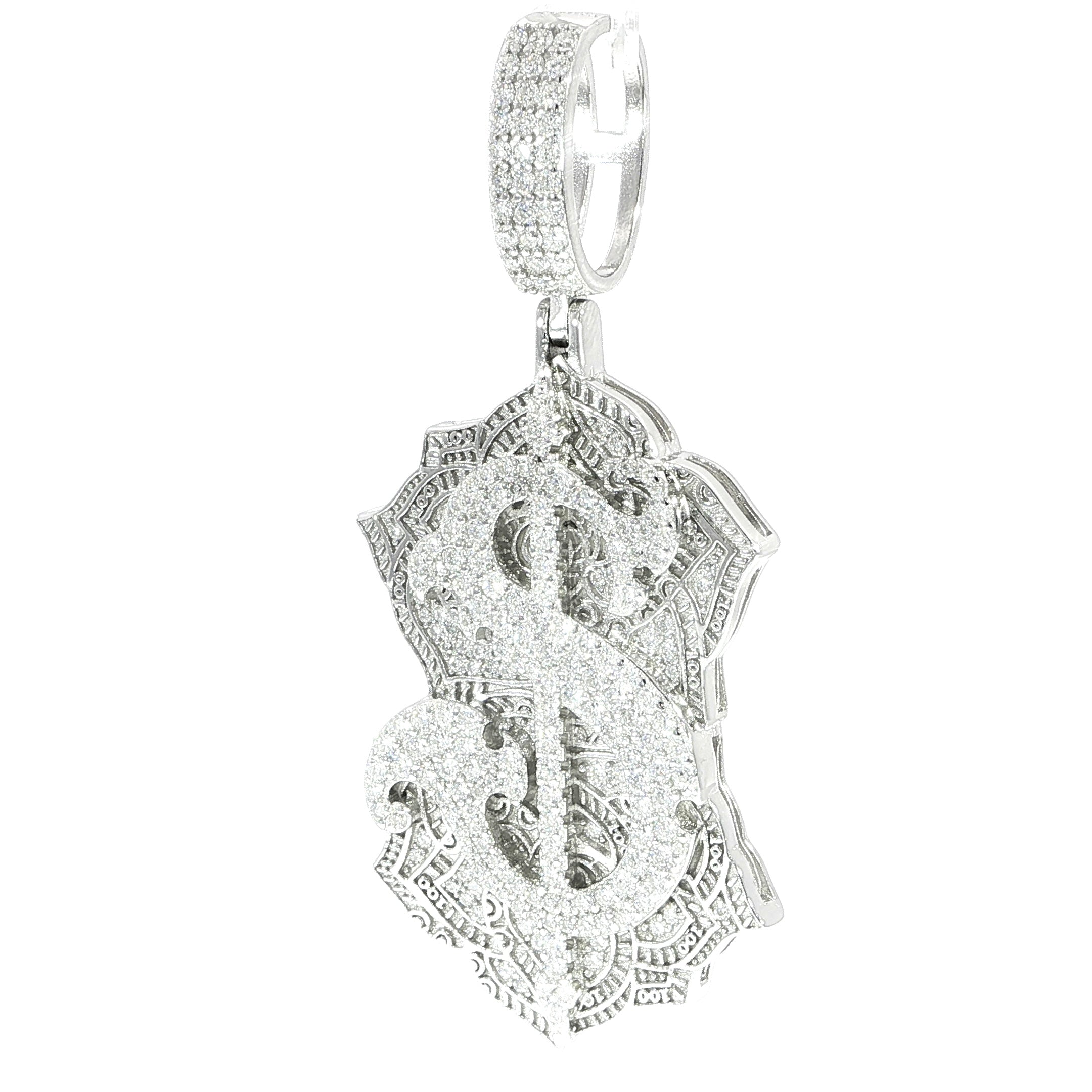 Sterling Silver Fully Iced Money Sign Pendant – VVS Moissanite 2.3 CTW