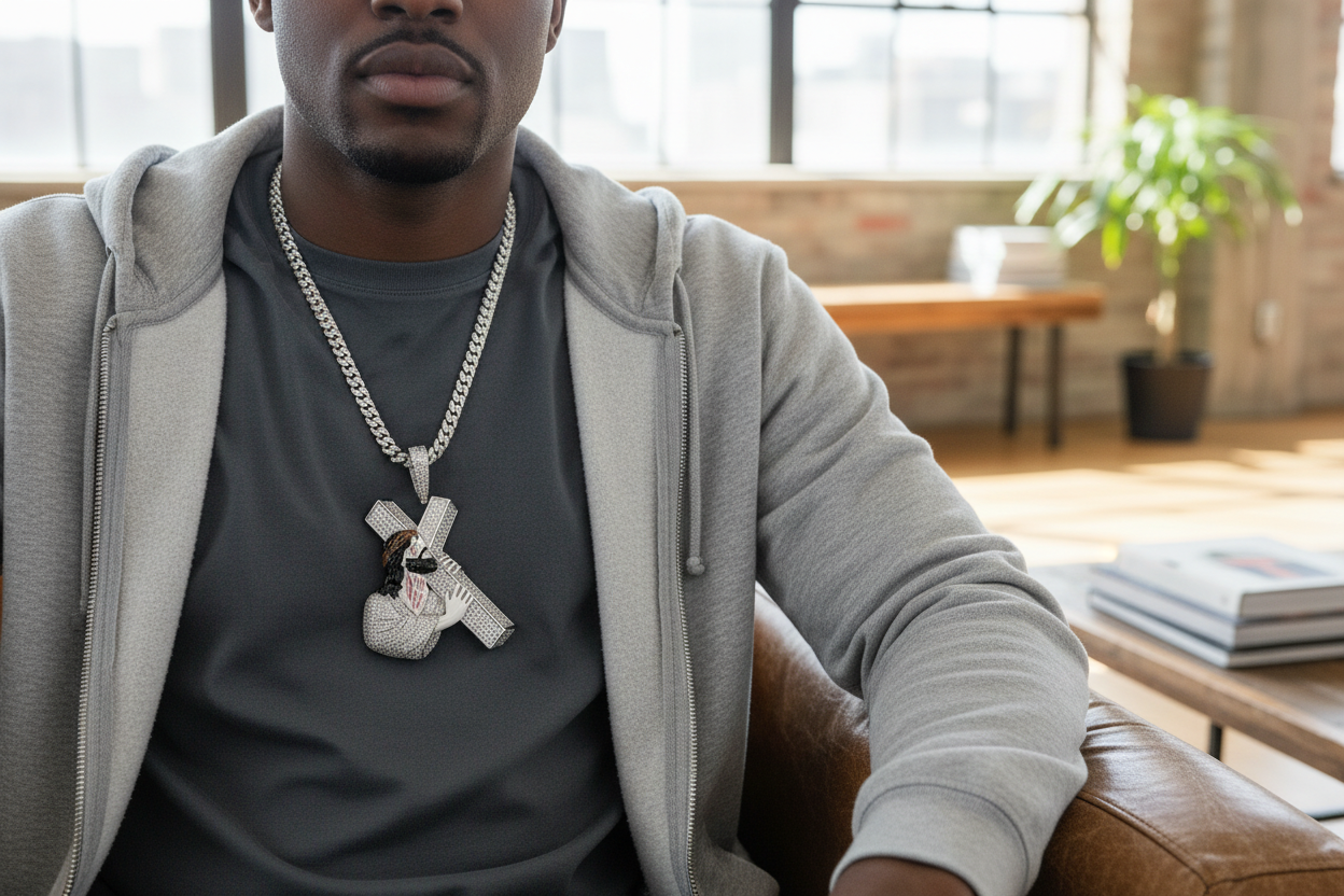 Sterling Silver Jesus Carrying Cross Pendant – VVS Moissanite 10 CTW