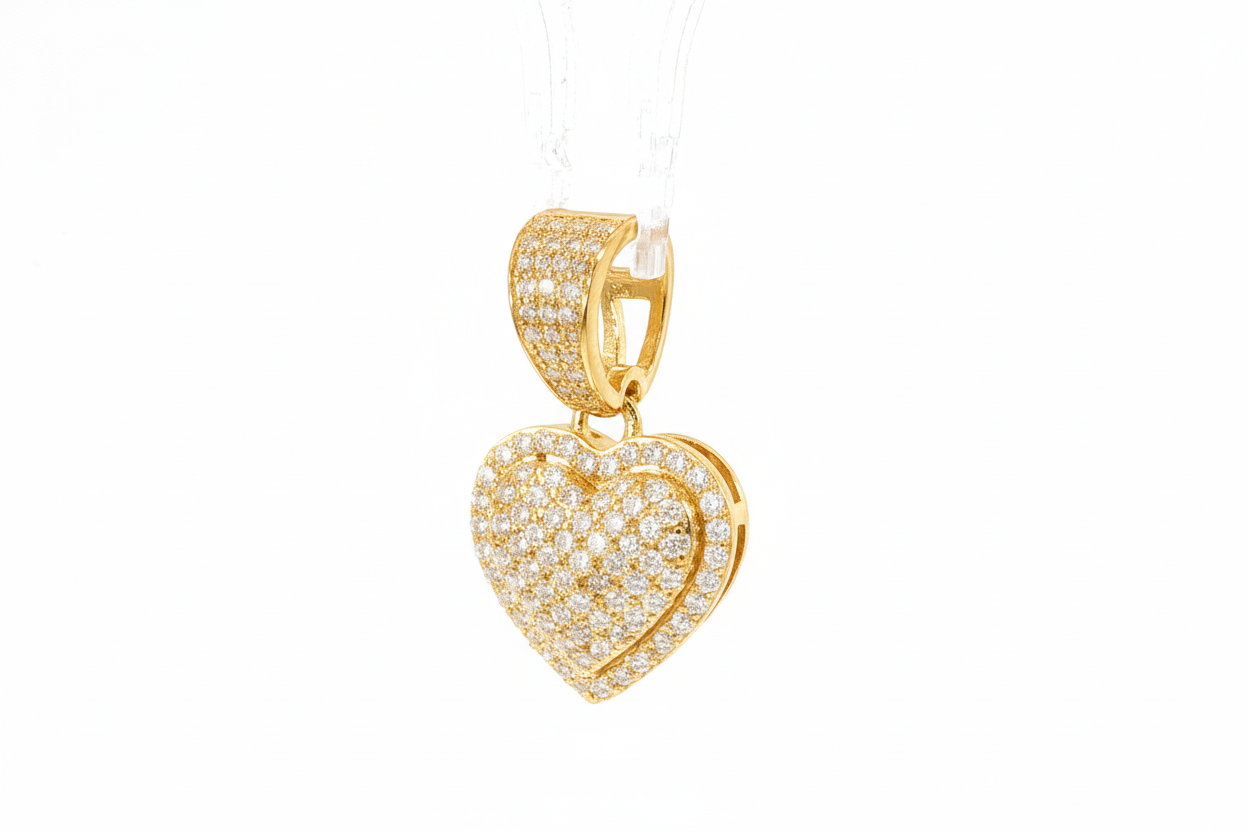 Sterling Silver Iced Pave Heart Pendant – VVS Moissanite 1 CTW