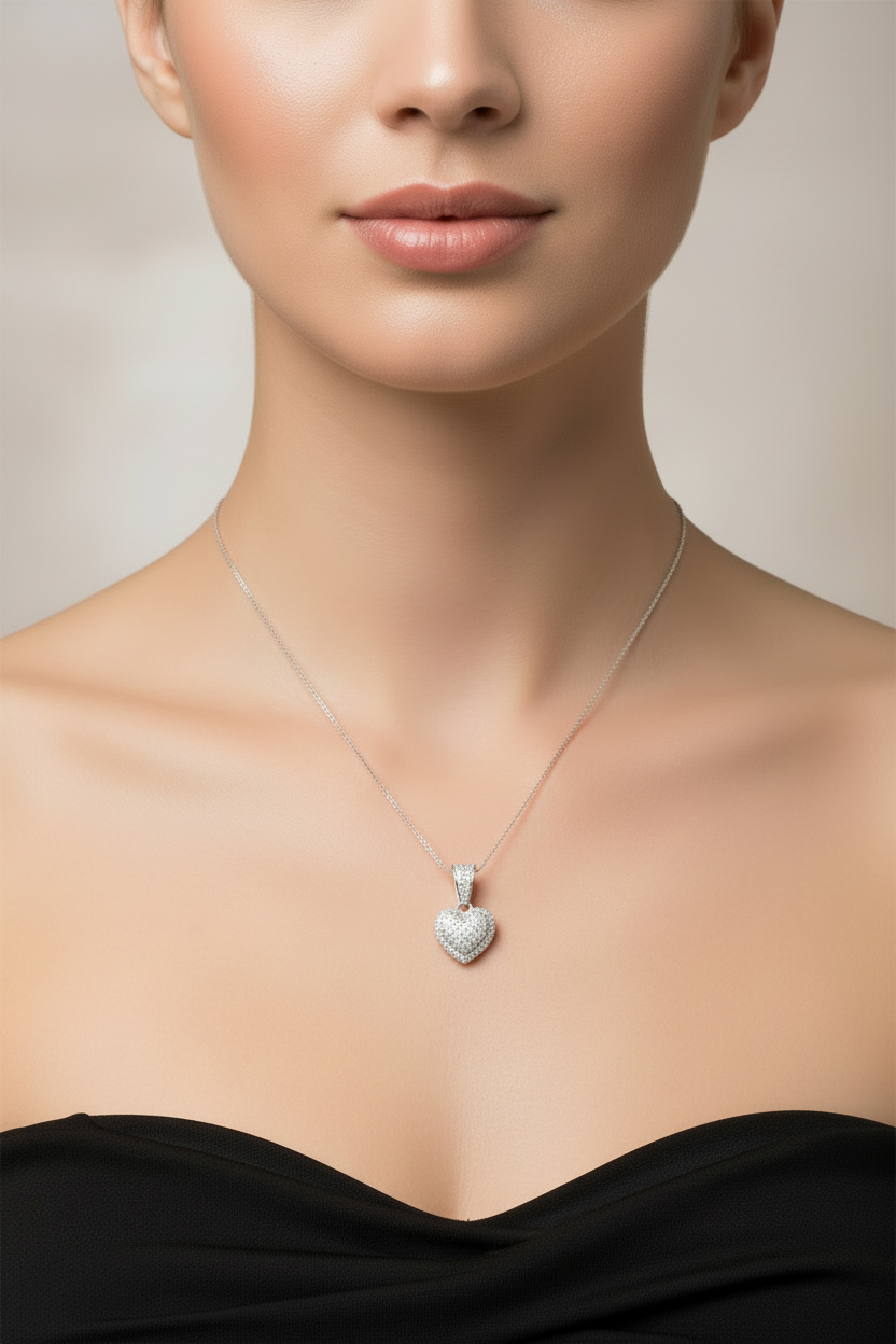 Sterling Silver Iced Pave Heart Pendant – VVS Moissanite 1 CTW