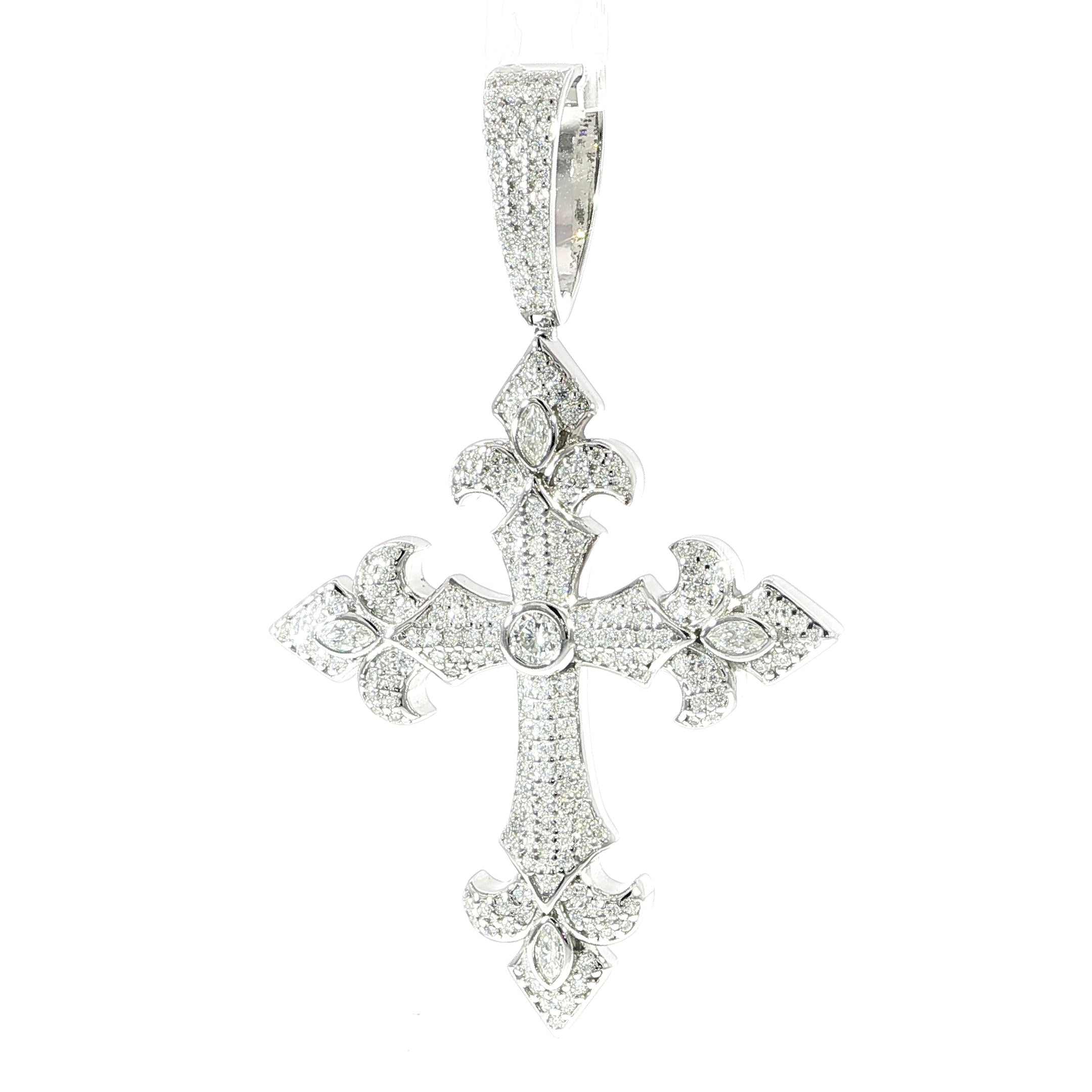 Sterling Silver Fleur-de-Lis Cross Moissanite Pendant – 1.98ctw