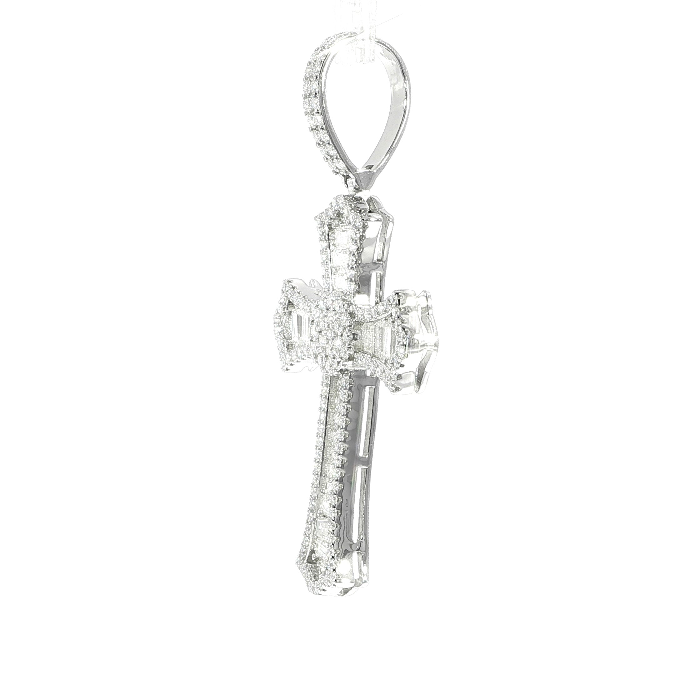 Sterling Silver Baguette Cross Pendant – VVS Moissanite 3 CTW