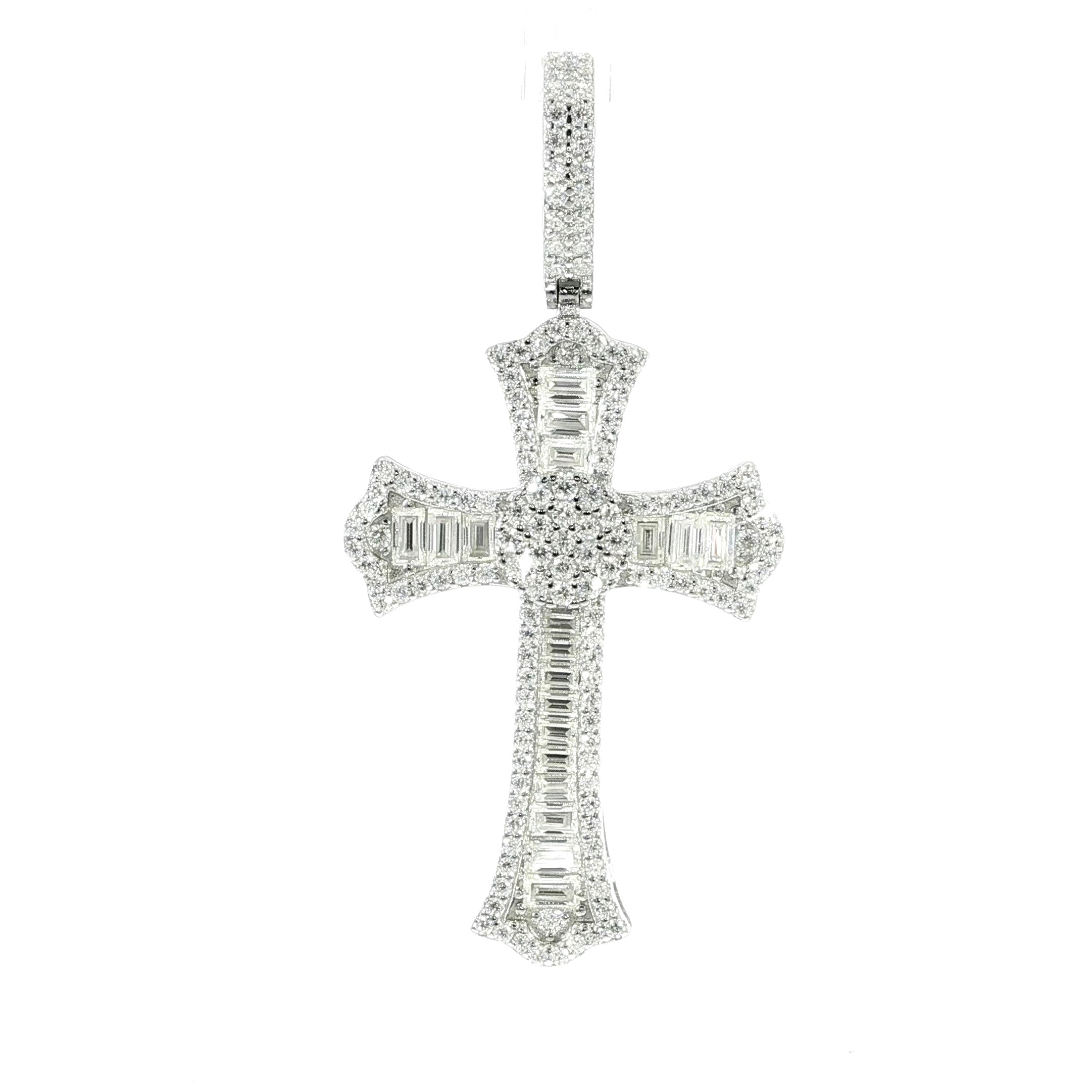 Sterling Silver Baguette Cross Pendant – VVS Moissanite 3 CTW