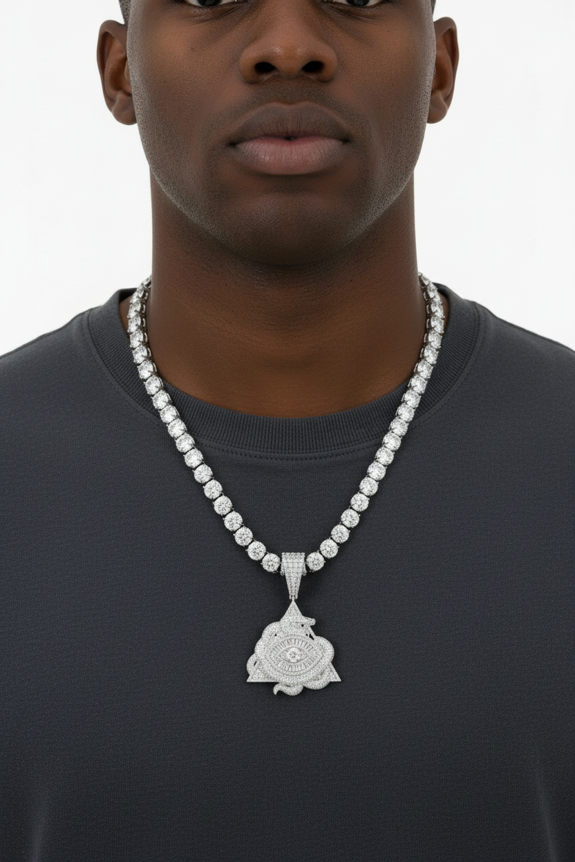 Sterling Silver Evil Eye Snake Pendant – VVS Moissanite 6.3 CTW