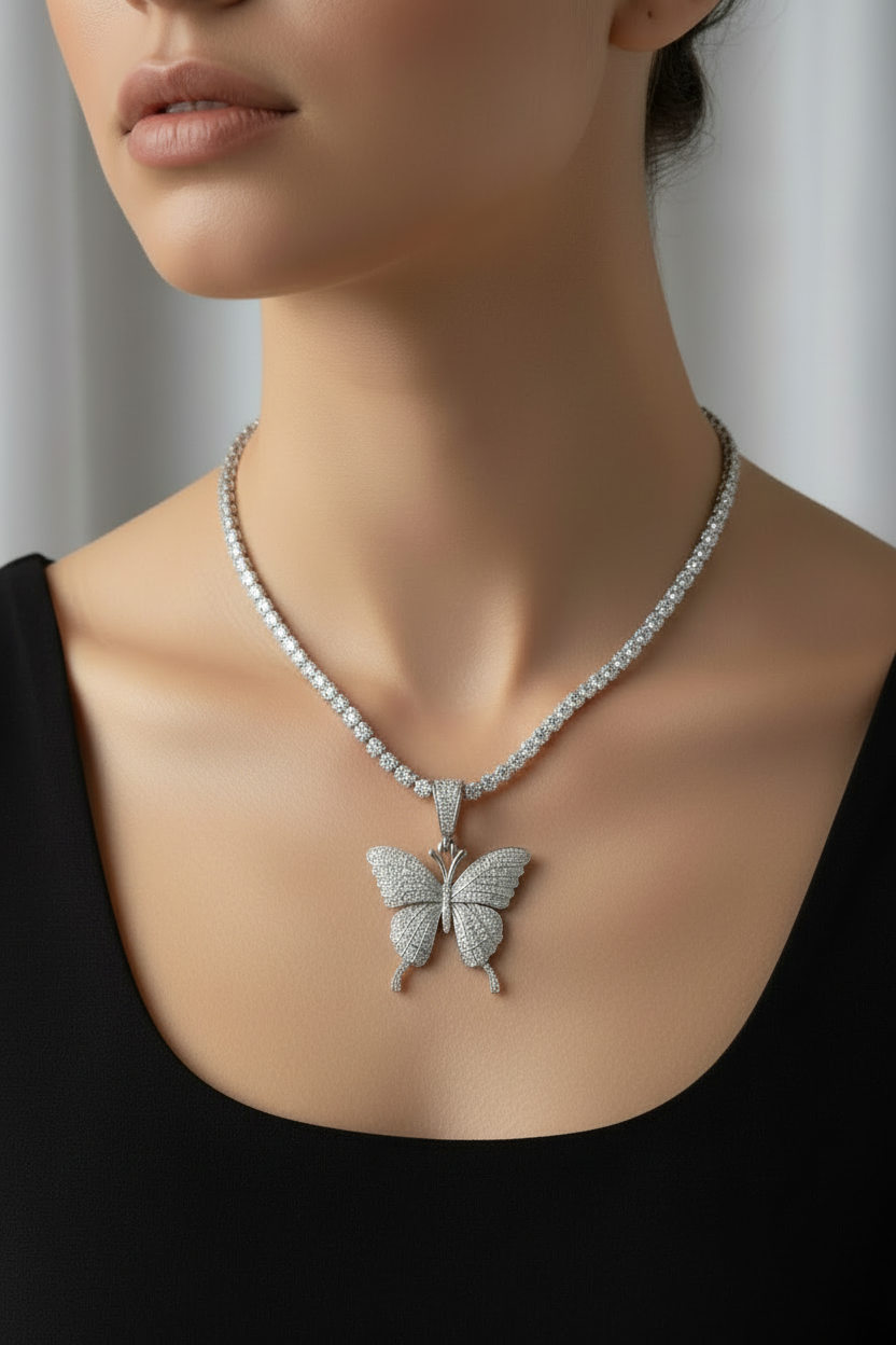 Sterling Silver Butterfly Pendant – VVS Moissanite 2.7 CTW